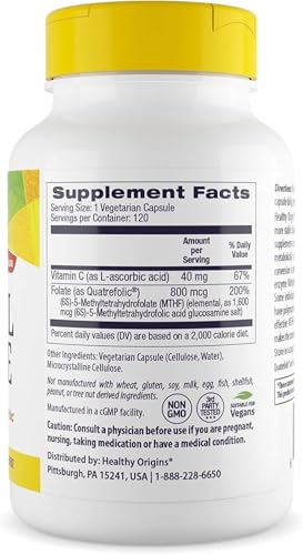 Suplemento Healthy Origins Metilfolato no GMO sin gluten