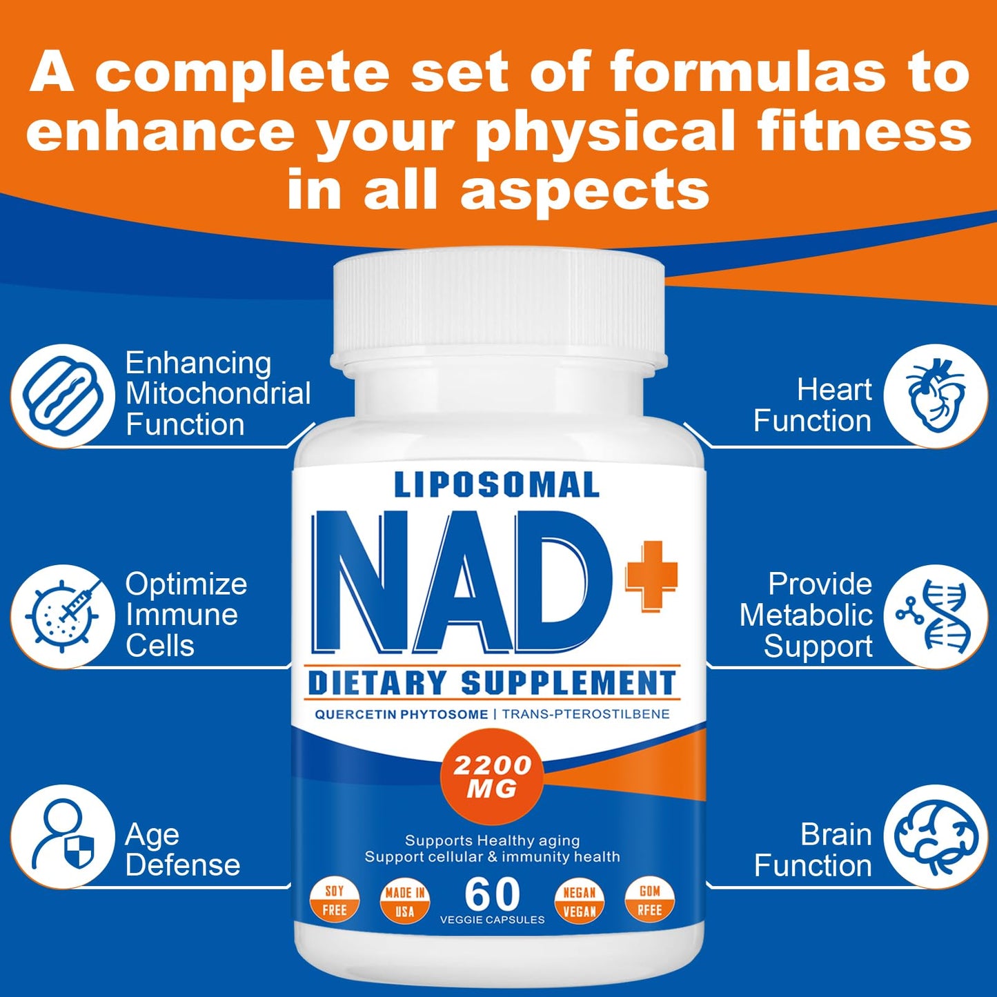Suplemento para hombres y mujeres nad+ liposomal 2200 mg