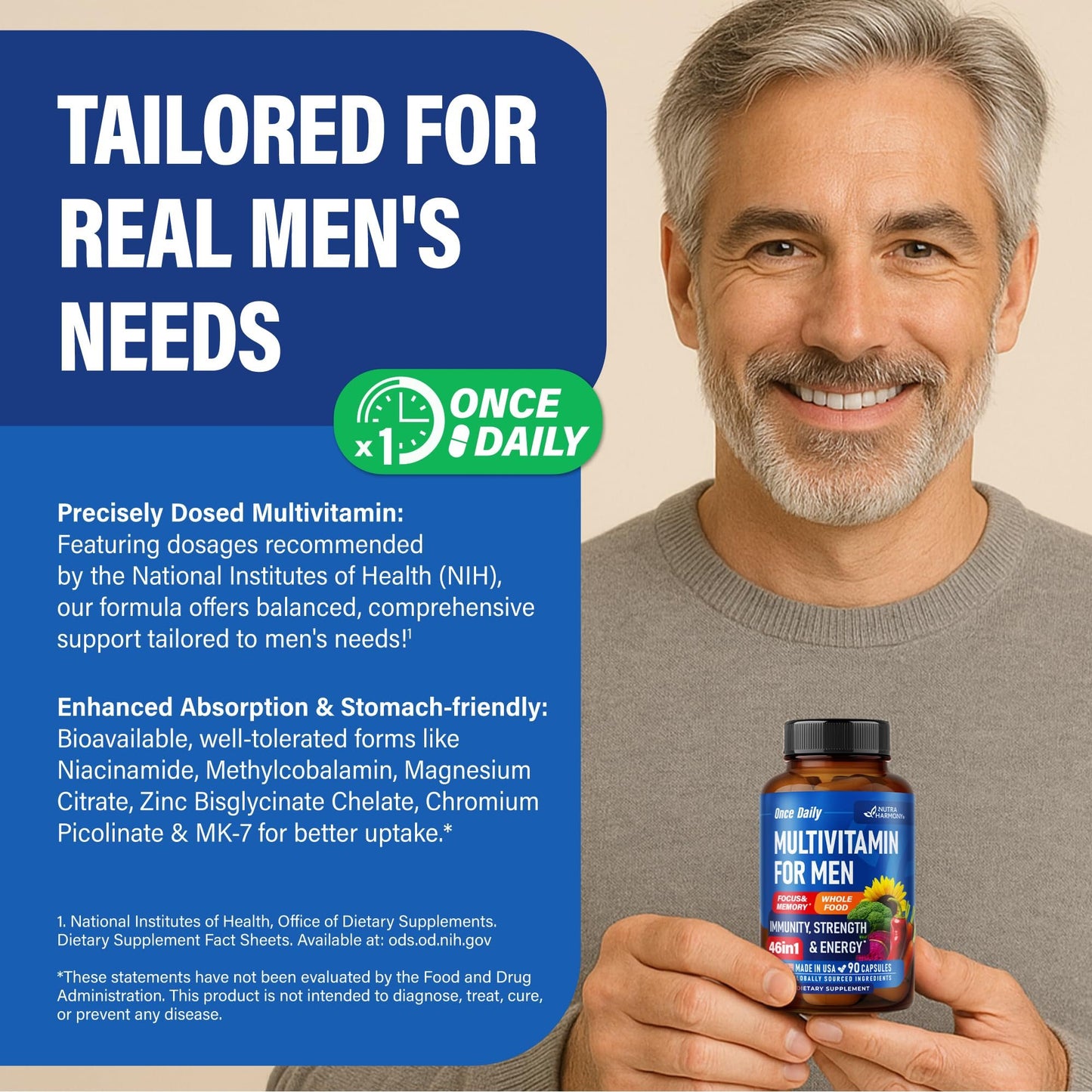 Suplemento para hombres Nutraharmony presentación frontal