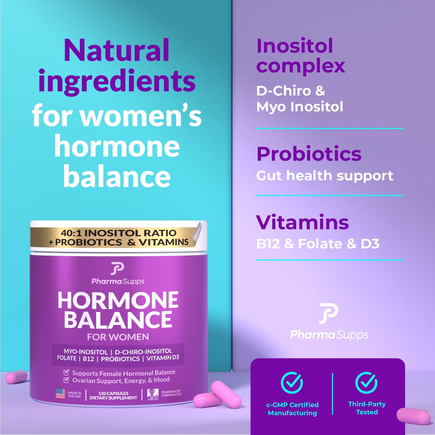 Suplemento hormonal con mezcla 40:1 mio y d-ciro inositol