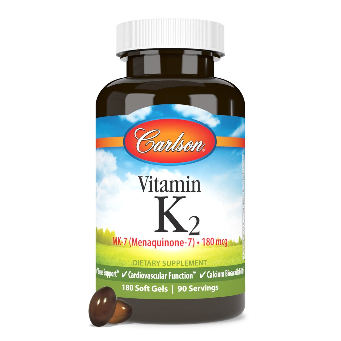 Suplemento para huesos vitamina K2 MK-7 Carlson 180 cápsulas