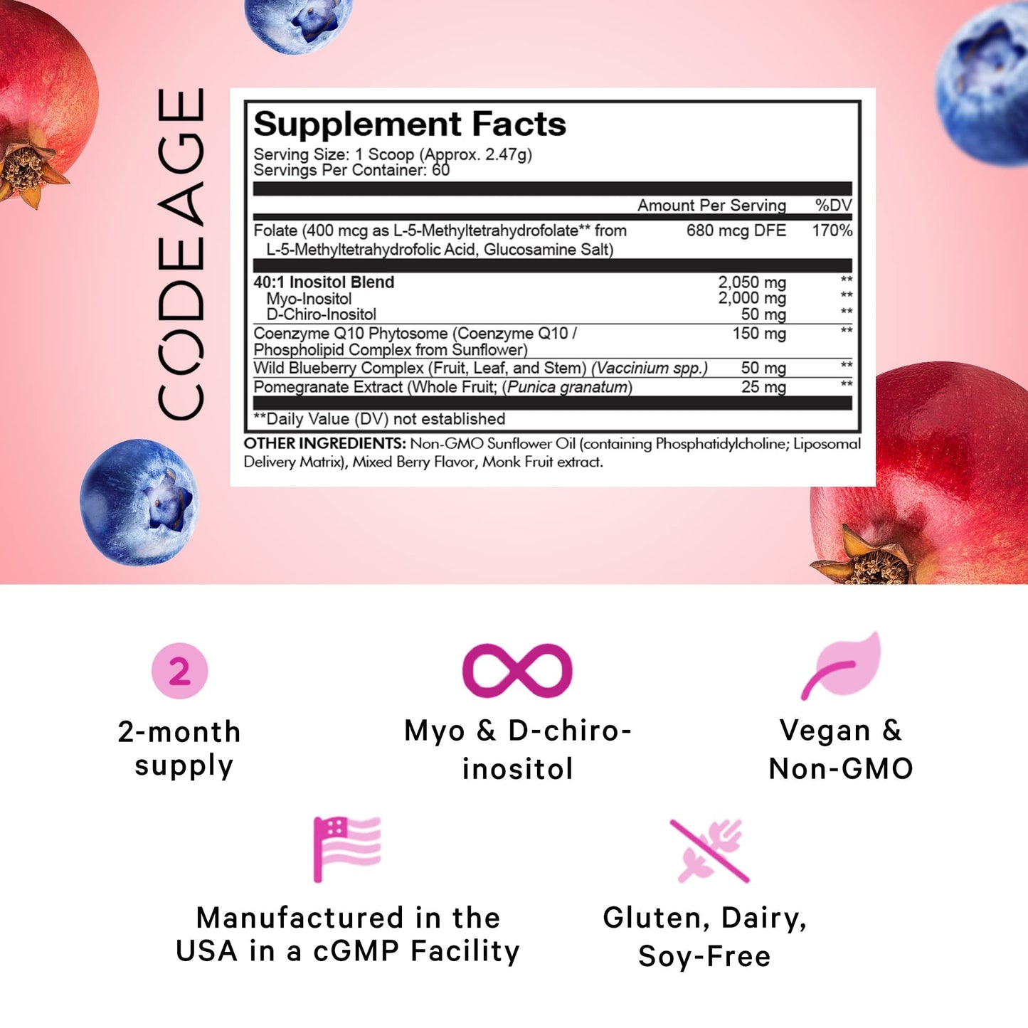 Suplemento de inositol con folato 5-MTHF y CoQ10