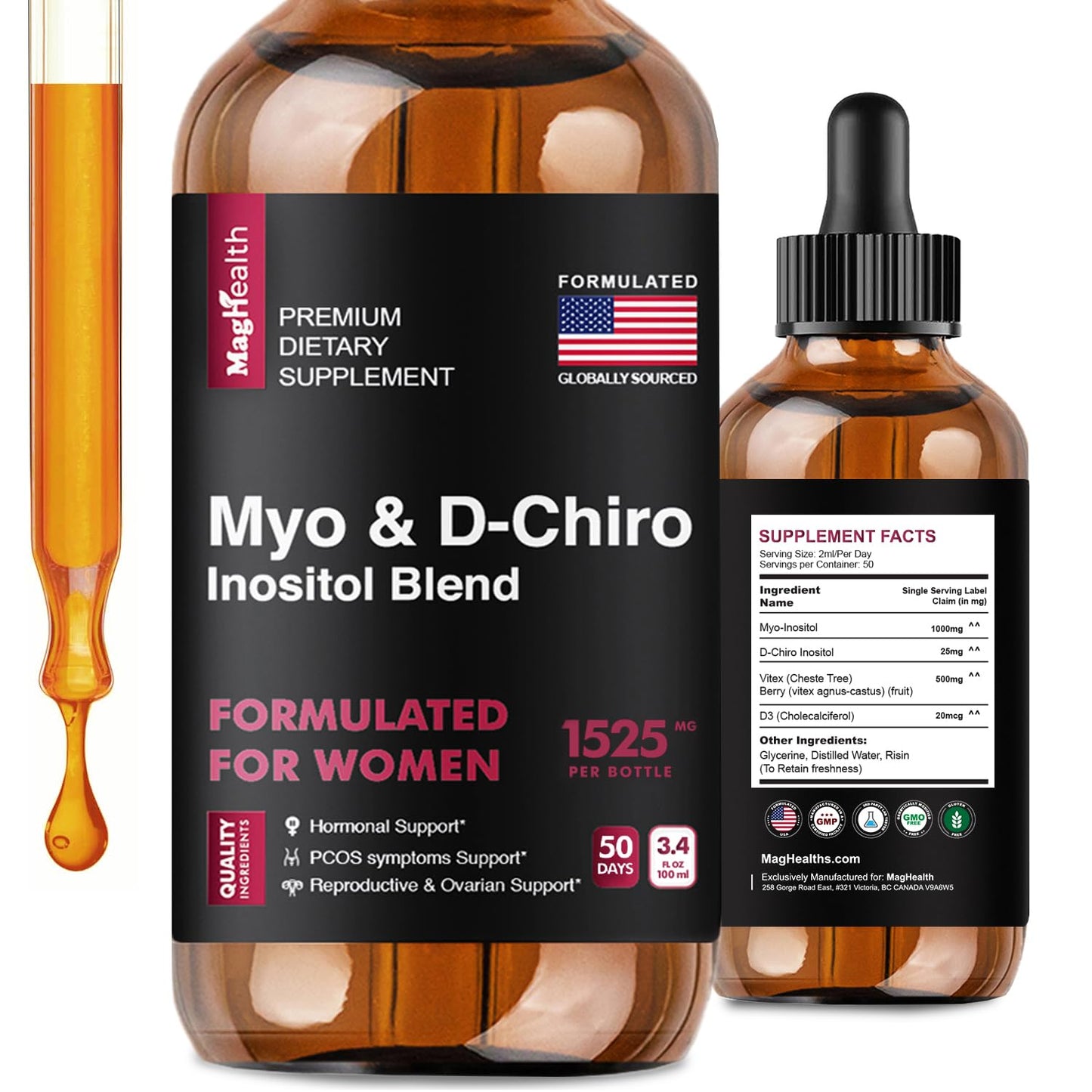 Suplemento inositol líquido MagHealth salud femenina 30 días