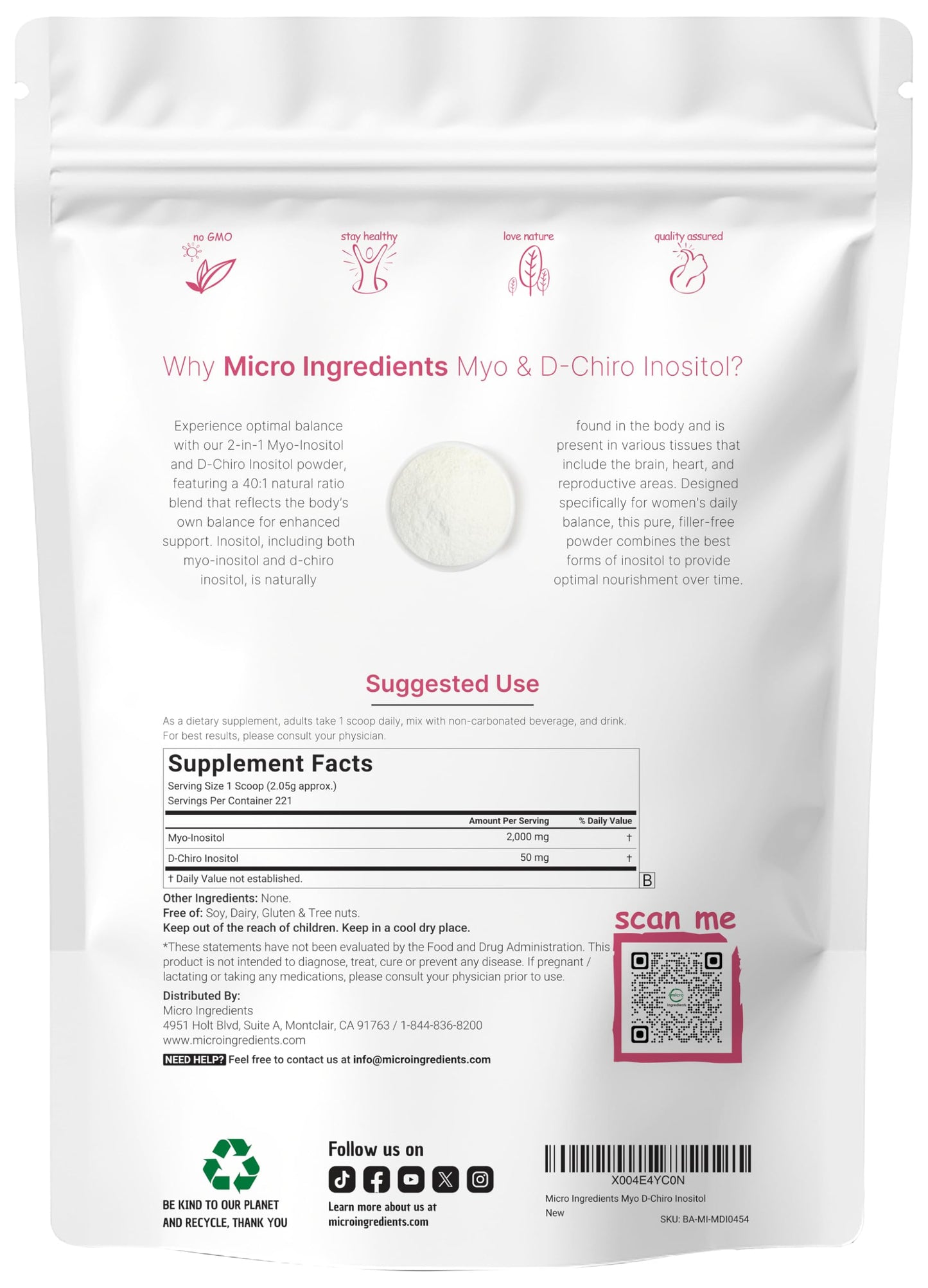 Suplemento inositol polvo 40:1 apoyo hormonal femenino