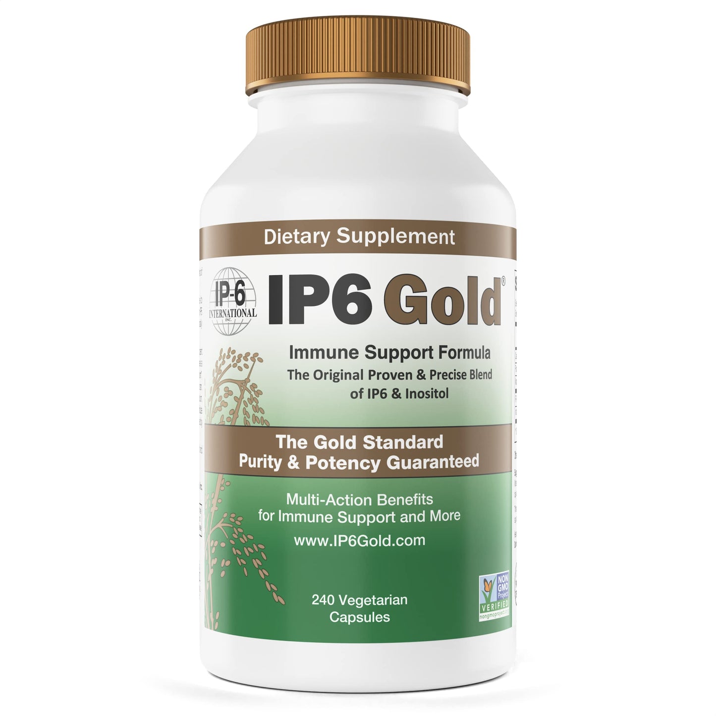Frasco de suplemento IP6 Gold 240 cápsulas vegetarianas