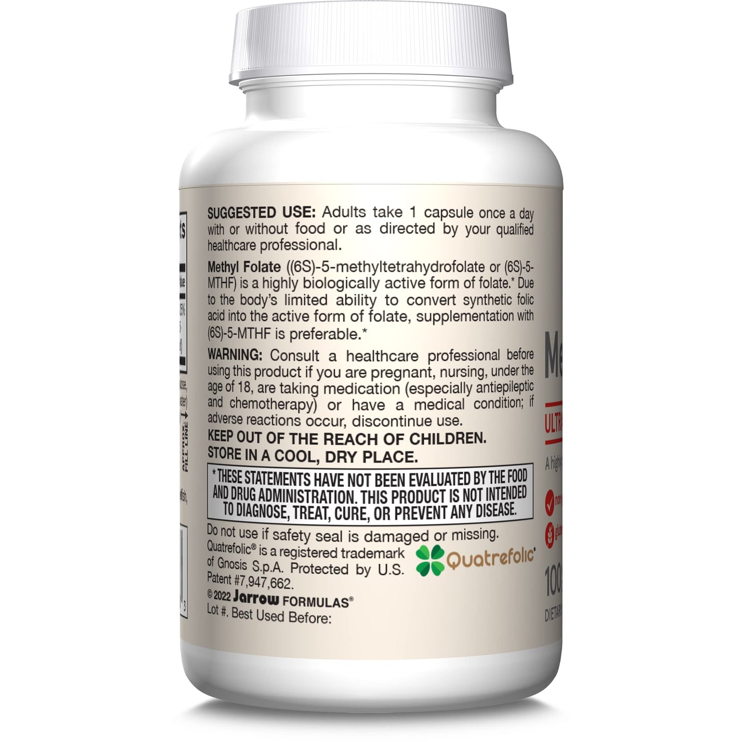 Suplemento Jarrow Formulas Metilfolato para energía diaria