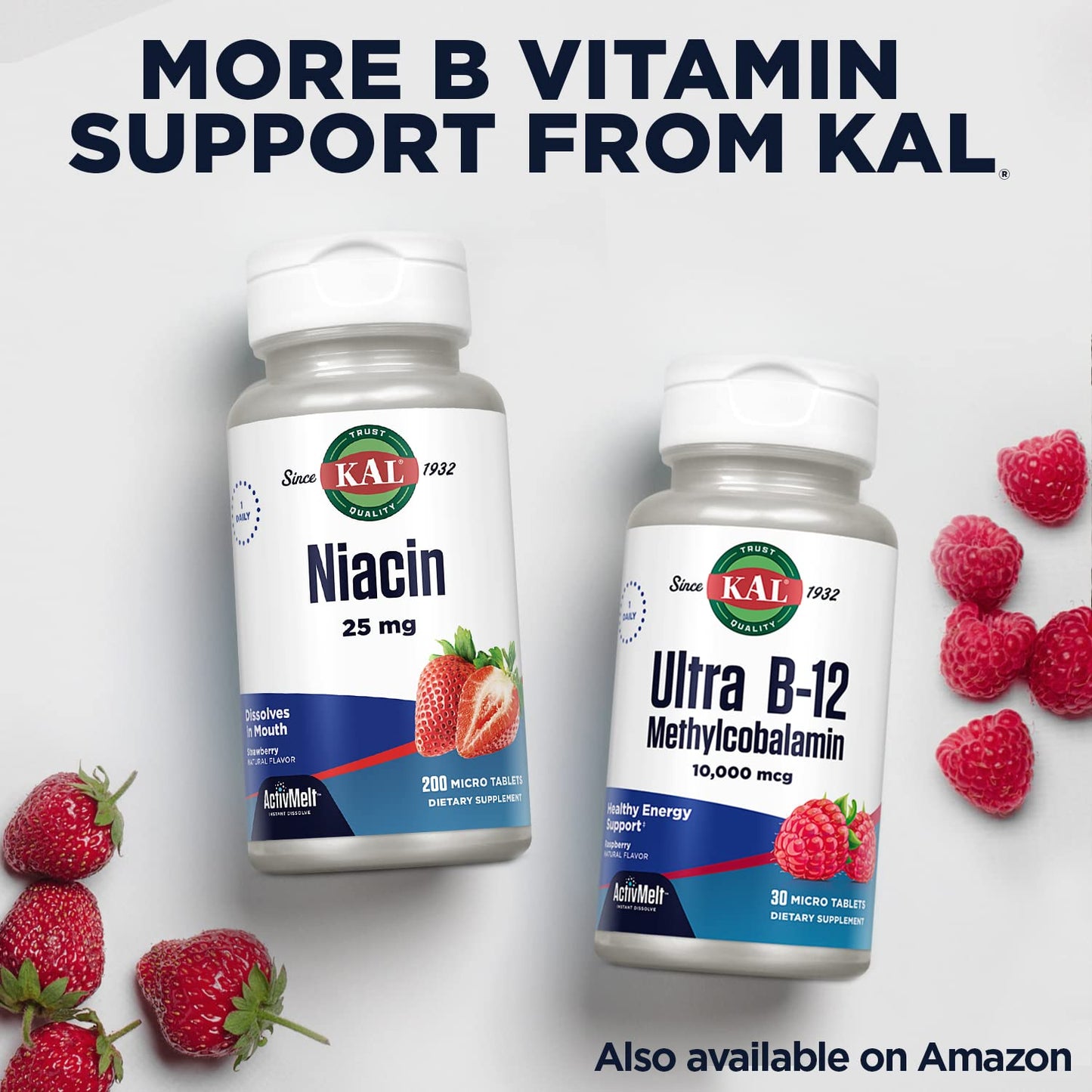 Suplemento KAL vitamina B12 sabor frambuesa con alta absorción