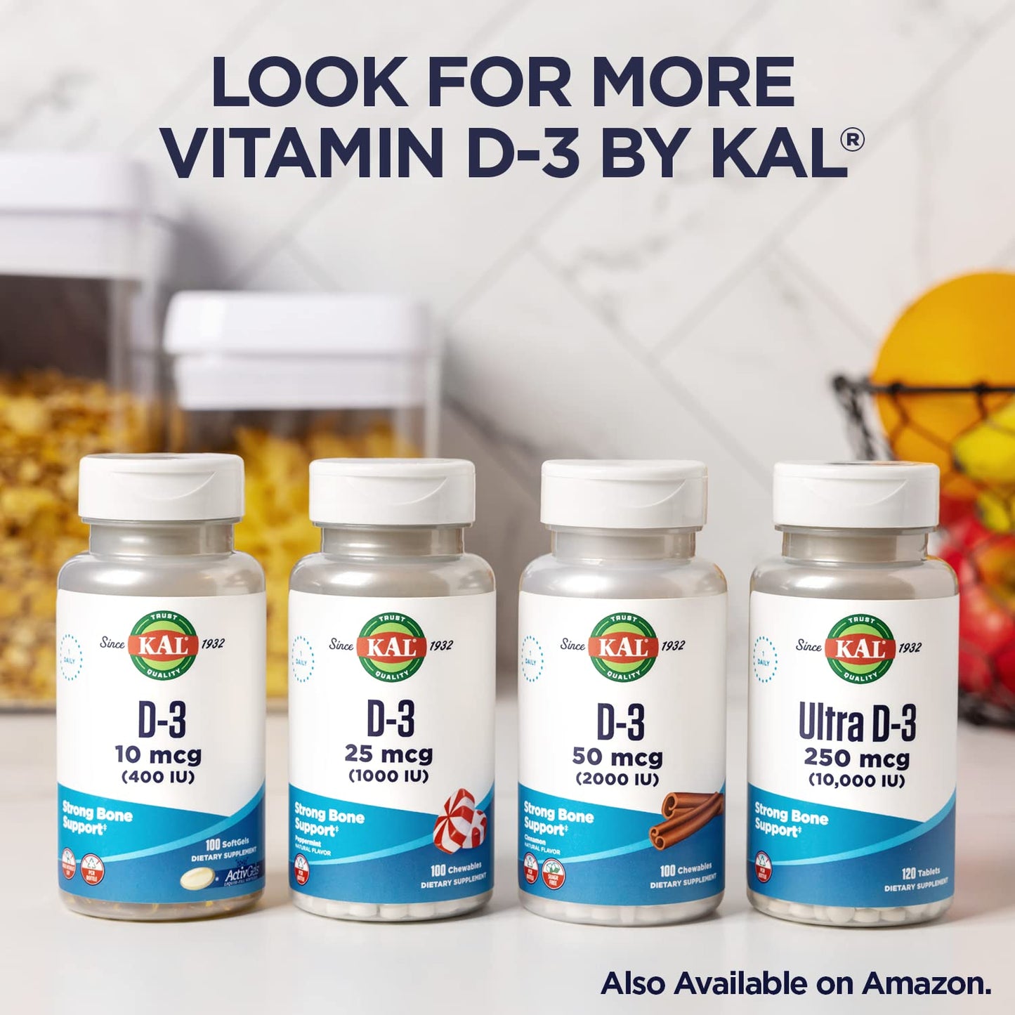 Suplemento KAL Vitamina D3 para huesos fuertes y sistema inmune