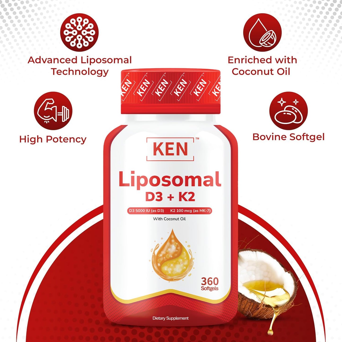 Suplemento KEN liposomal con aceite de coco para mejor absorción