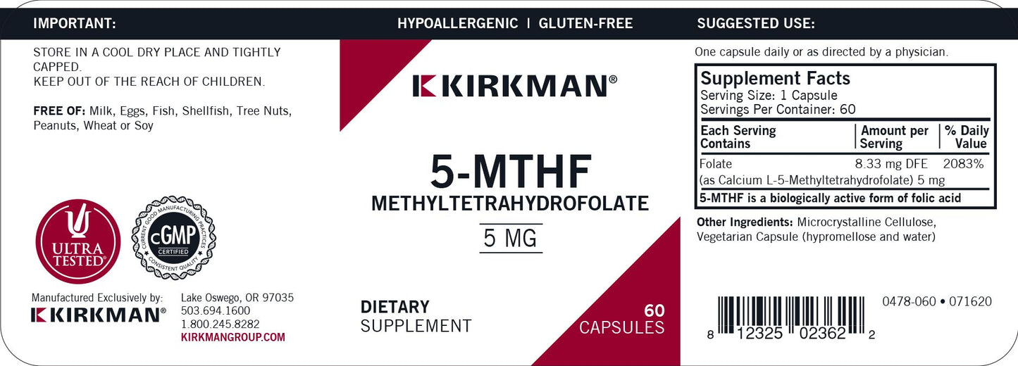 Suplemento Kirkman 5-MTHF forma biológicamente activa ácido fólico