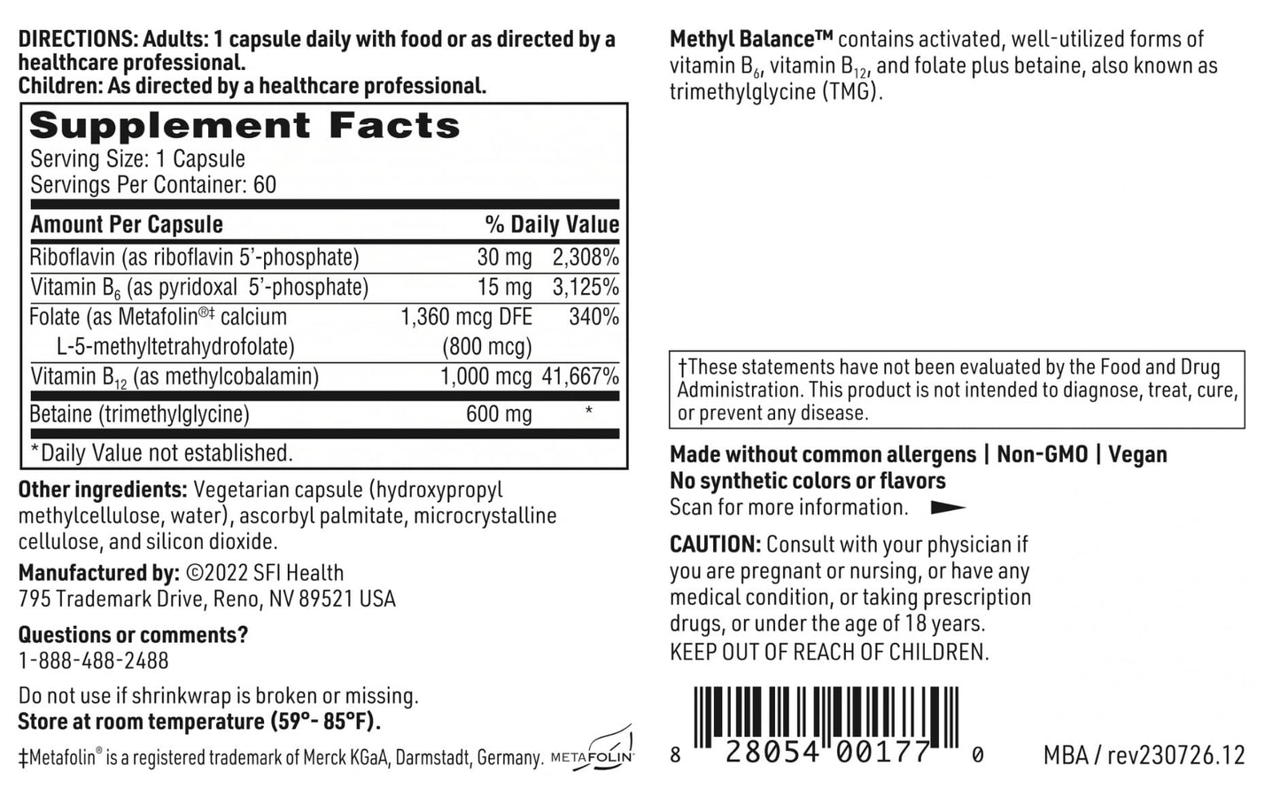 Suplemento Klaire Labs Methyl Balance vitaminas B metiladas