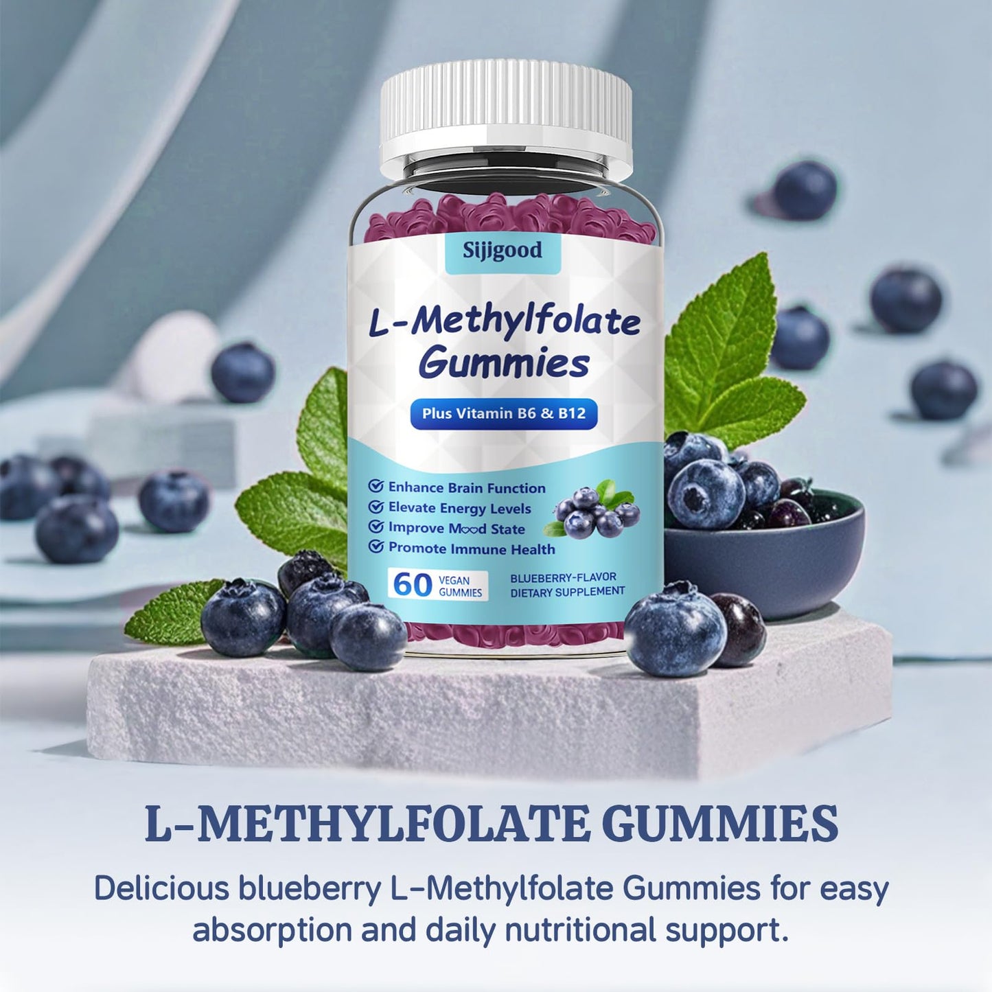 Suplemento L-Metilfolato Sijigood gomitas en mano