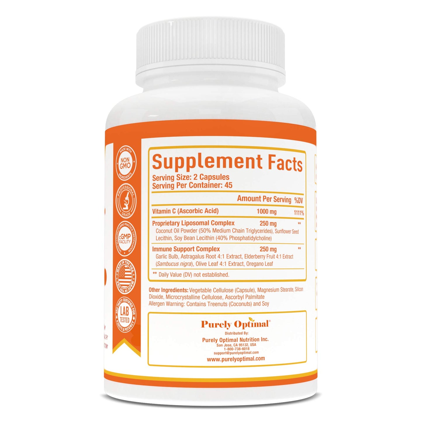 Suplemento liposomal vitamina c purey optimal contenido cápsulas