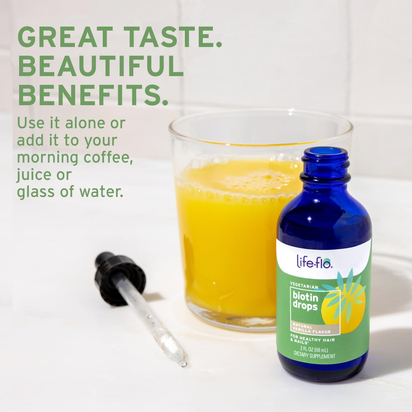 Suplemento líquido biotina Life-Flo 60 dosis sabor vainilla natural