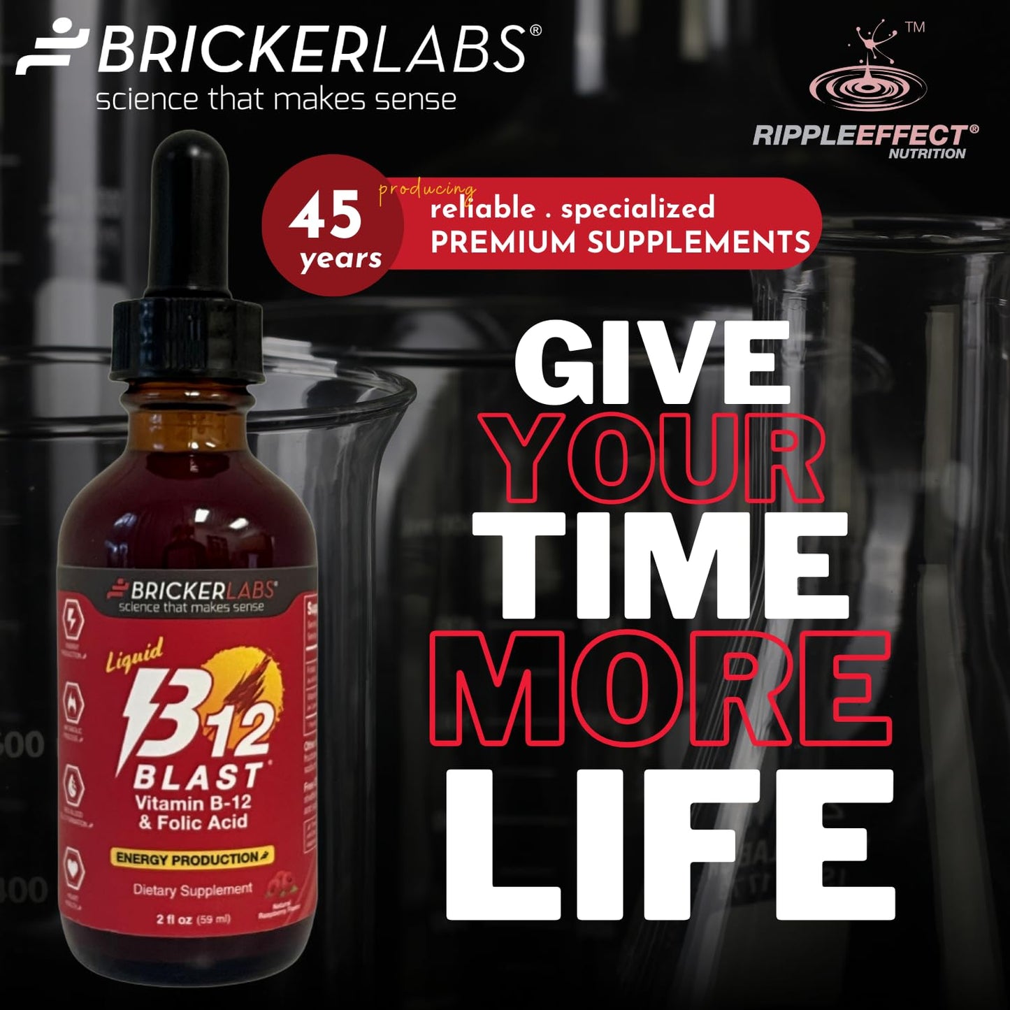 Suplemento líquido Bricker Labs B-12 Blast vitamina B12 y ácido fólico