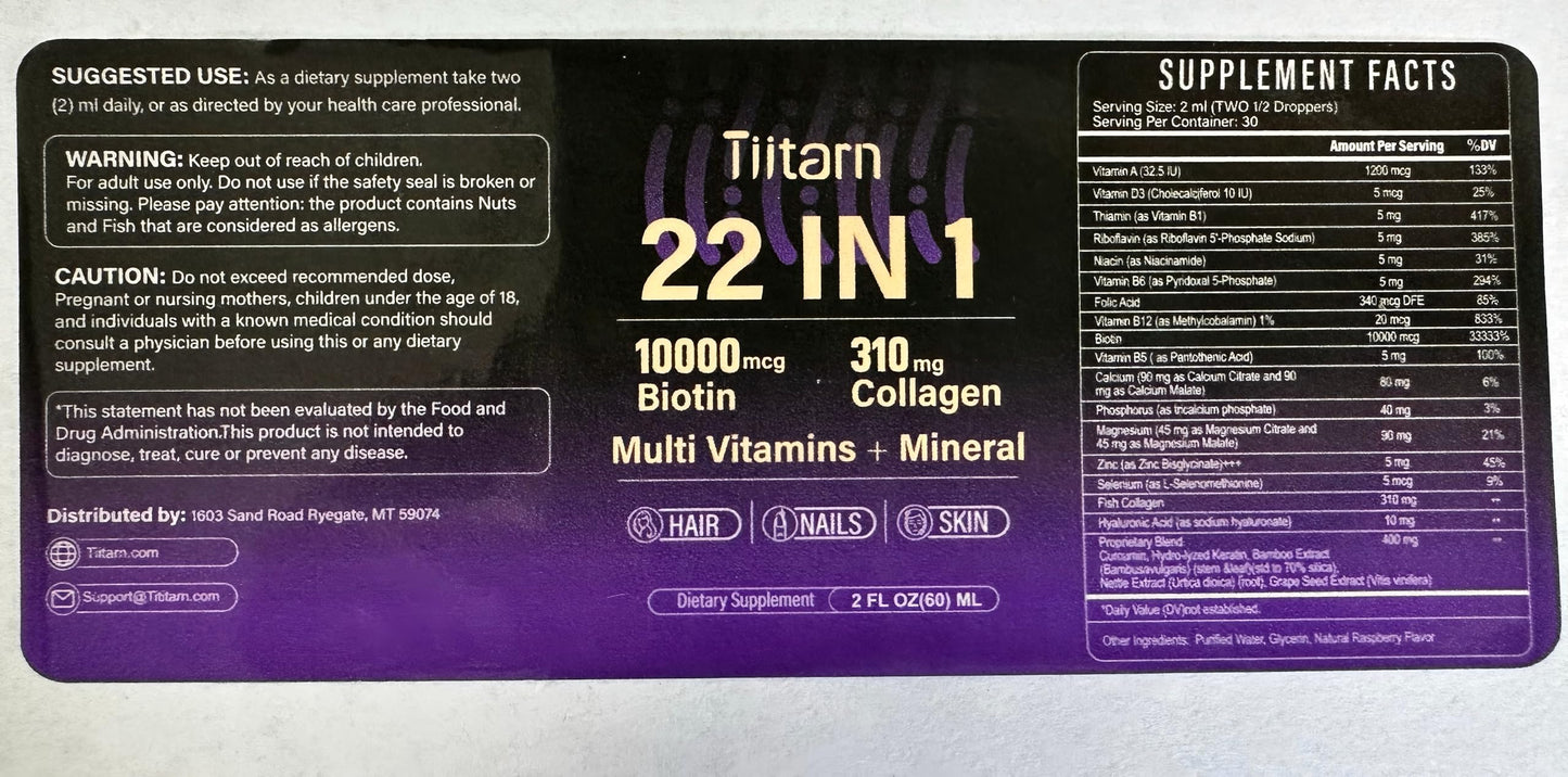 Suplemento líquido para el crecimiento saludable capilar Tiitarn
