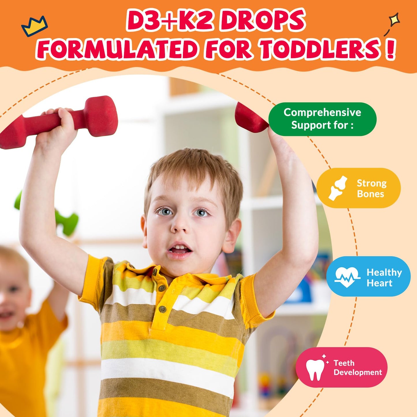 Suplemento líquido D3 K2 sin azúcar sabor fresa para niños