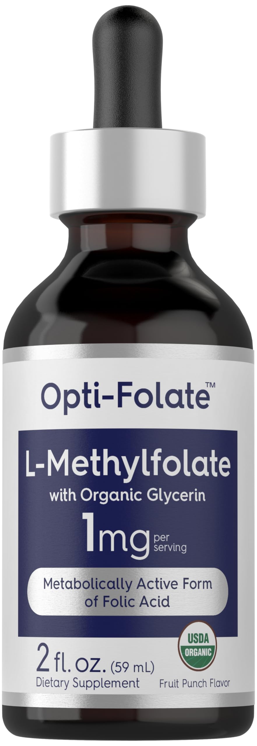 Suplemento líquido de L-Metilfolato Carlyle con sabor fruta