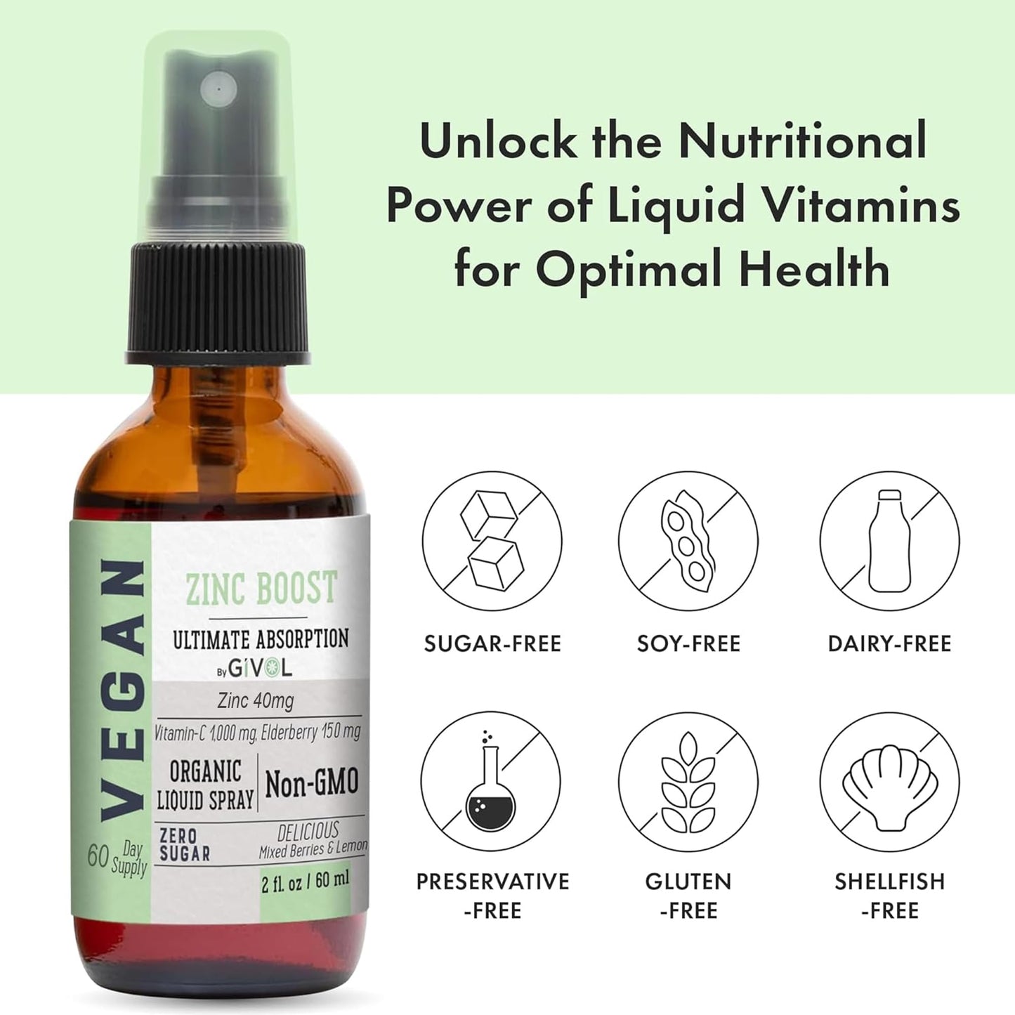 Suplemento líquido vegano GIVOL B12 y zinc con extracto saúco