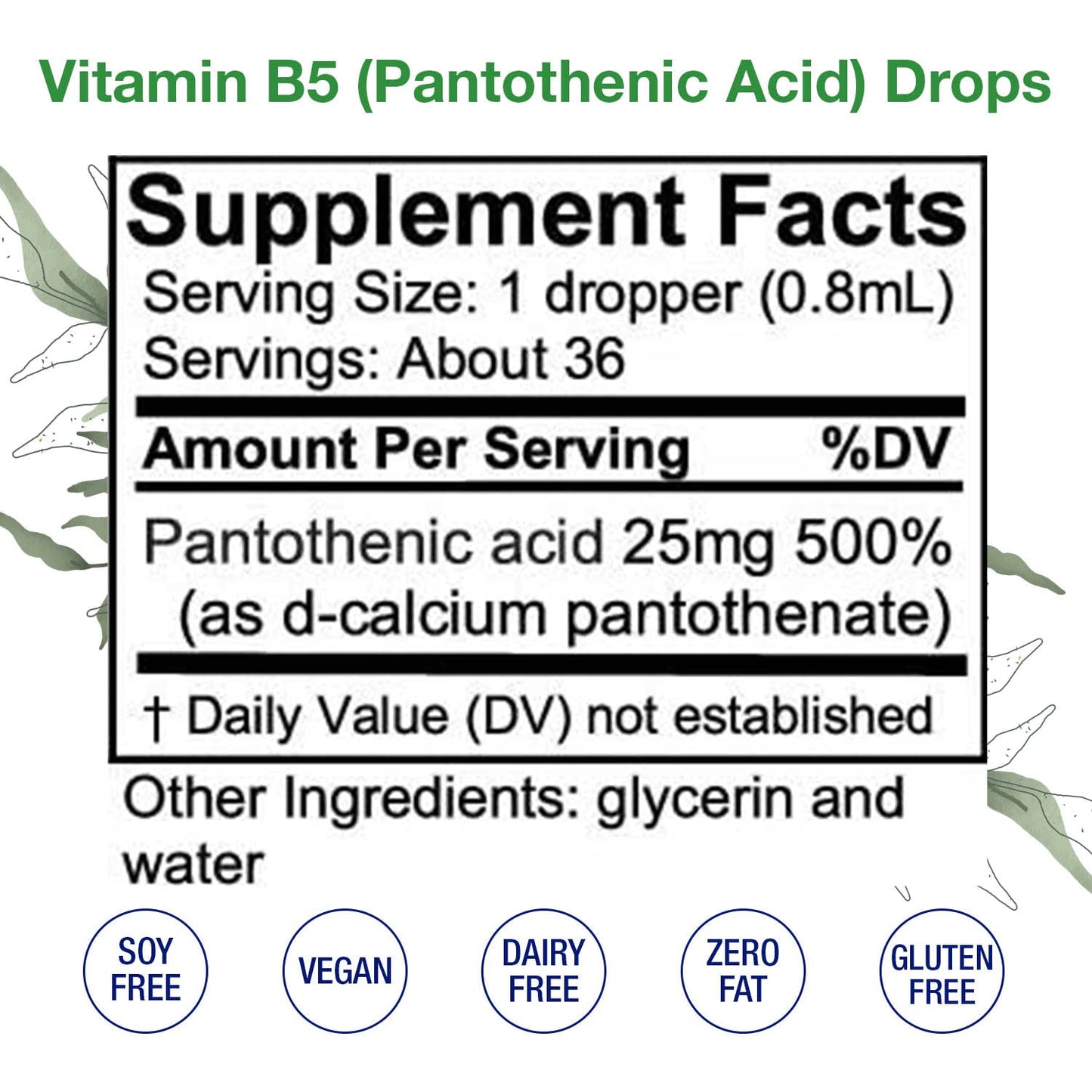 Suplemento líquido vitamina B5 ácido pantoténico para digestión
