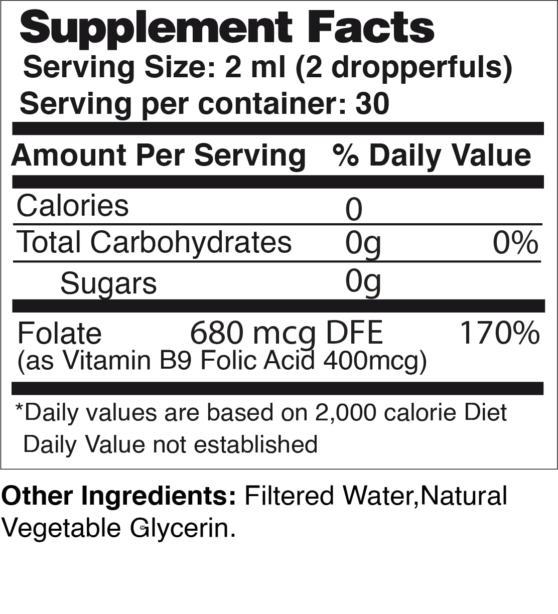 Suplemento líquido vitamina b9 con gotero 2 onzas