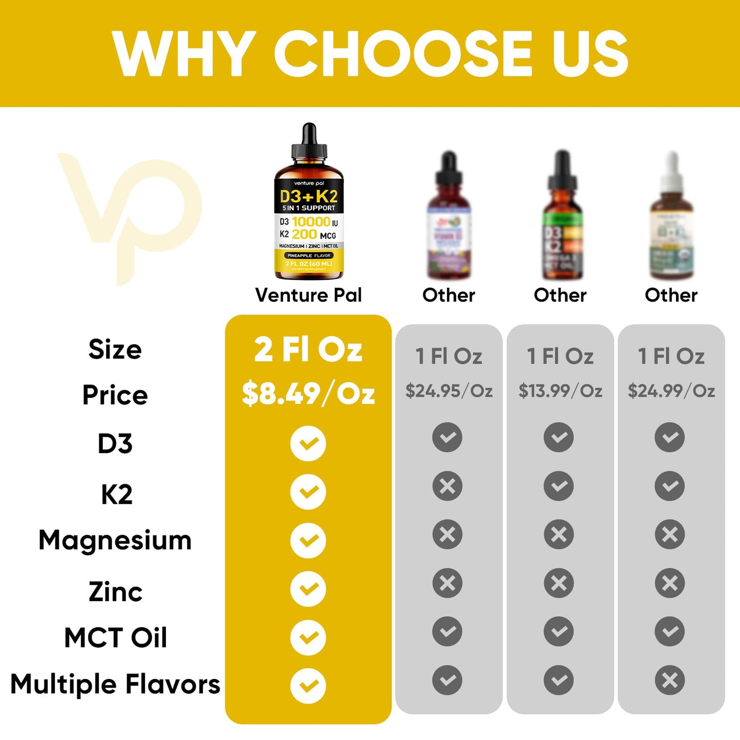 Suplemento líquido vitamina D3 K2 MK7 magnesio zinc sabor piña