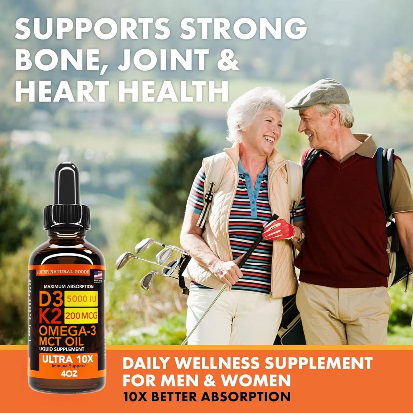 Suplemento líquido de vitamina D3 K2 con omega 3 y aceite MCT