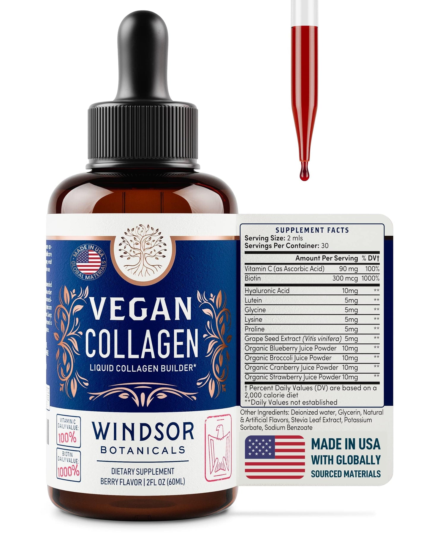 Suplemento líquido Windsor Botanicals cuidado vegano de la piel