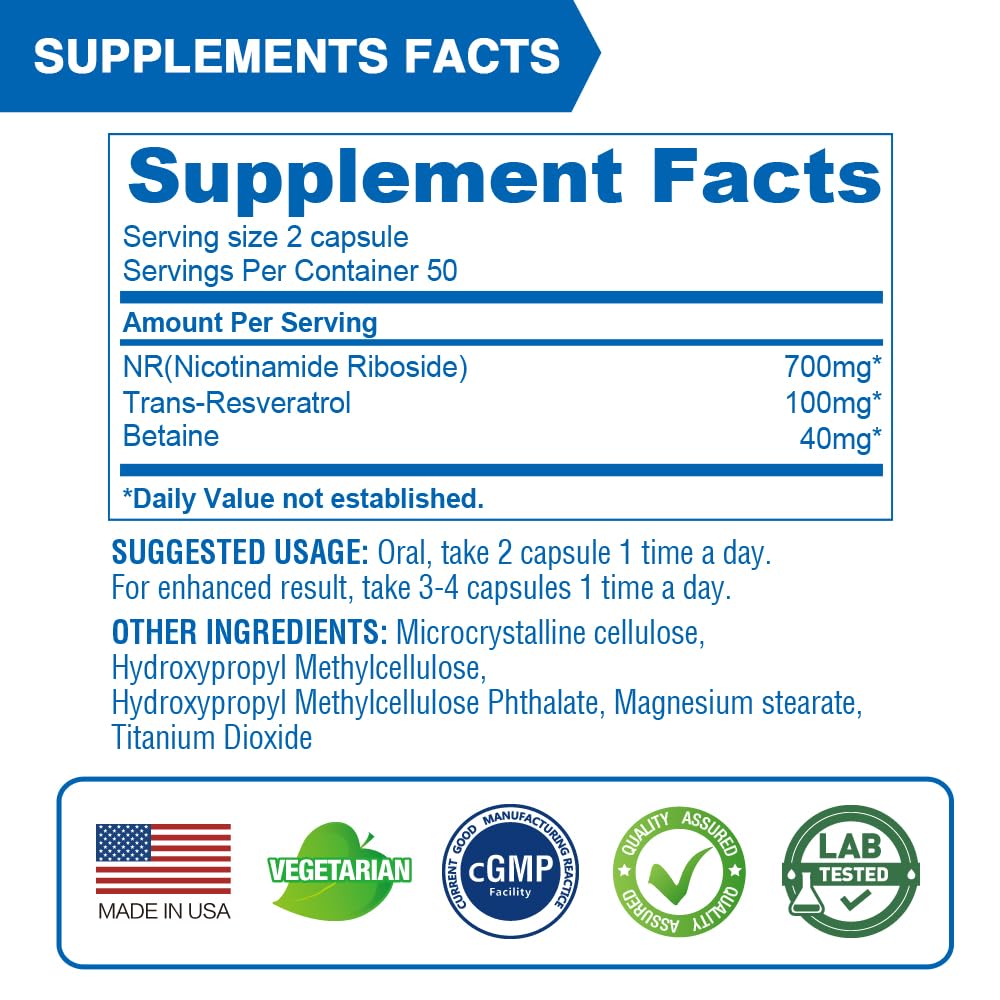 Suplemento Lovita NR 840 mg para salud celular y energía