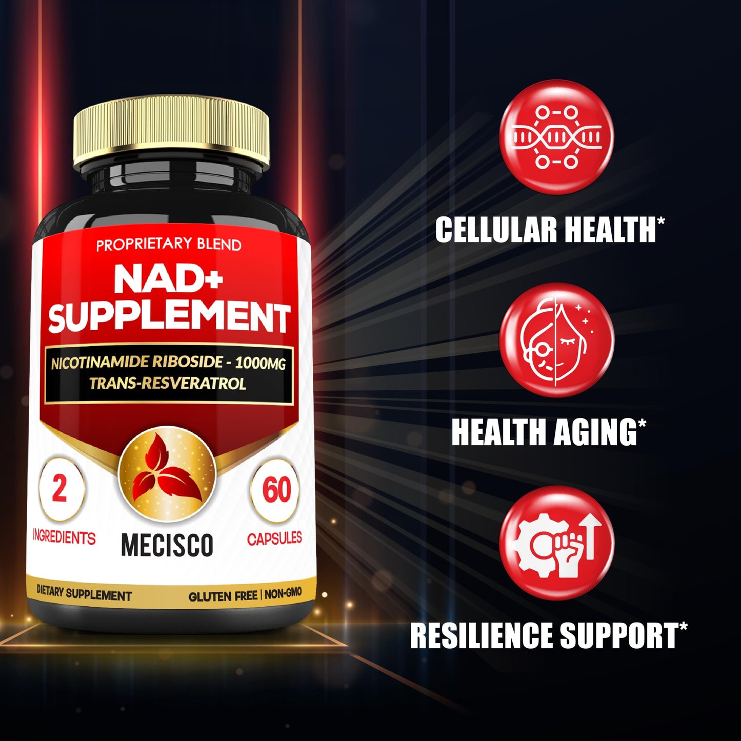Suplemento Mecisco NAD+ con resveratrol para energía