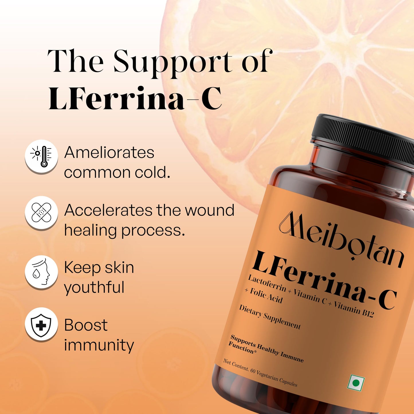Suplemento MEIBOTAN lactoferrina con vitamina c cápsula marrón