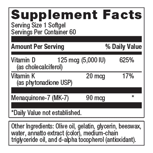 Suplemento Metagenics vitamina D3 5000 UI y vitamina K2 MK-7