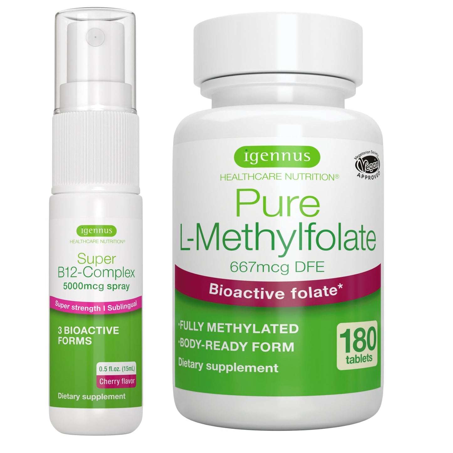 Suplemento puro metilfolato 400mcg y super complejo b12 spray sublingual