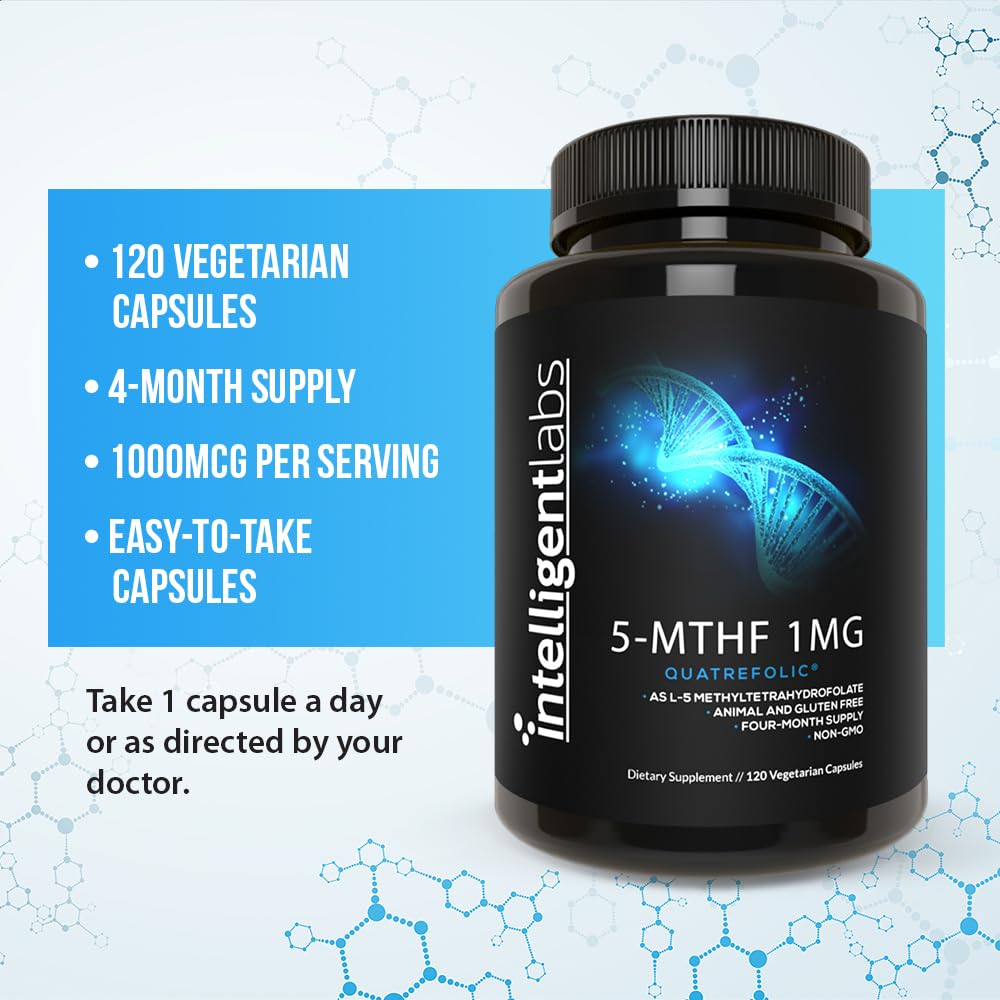 Suplemento metilfolato Intelligent Labs 5-MTHF para salud y energía
