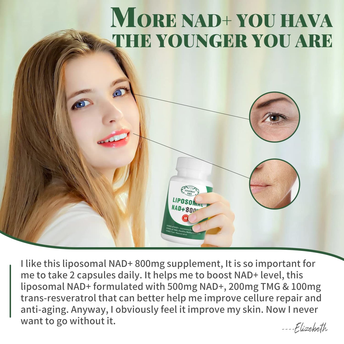 Suplemento NAD+ liposomal antioxidante y anti envejecimiento