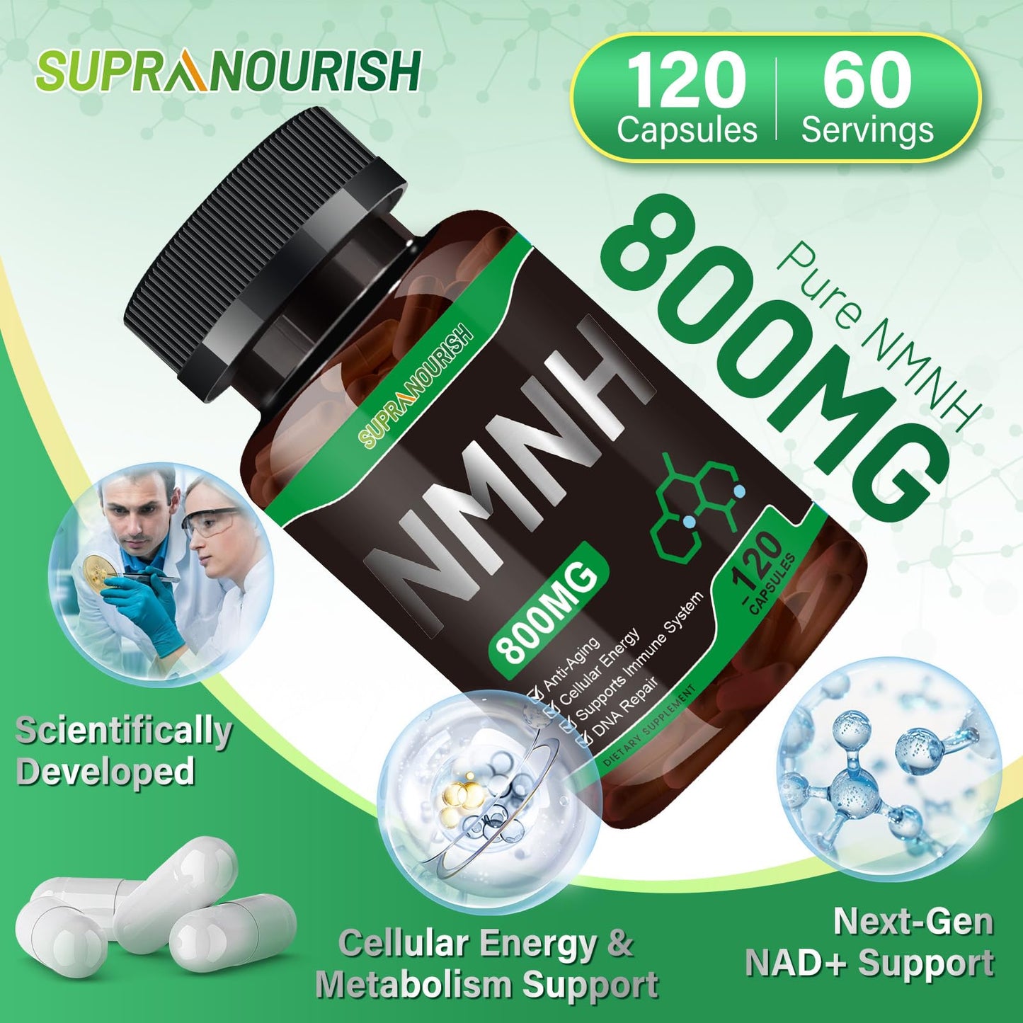 Suplemento NAD+ SUPRANOURISH NMNH cápsulas para energía