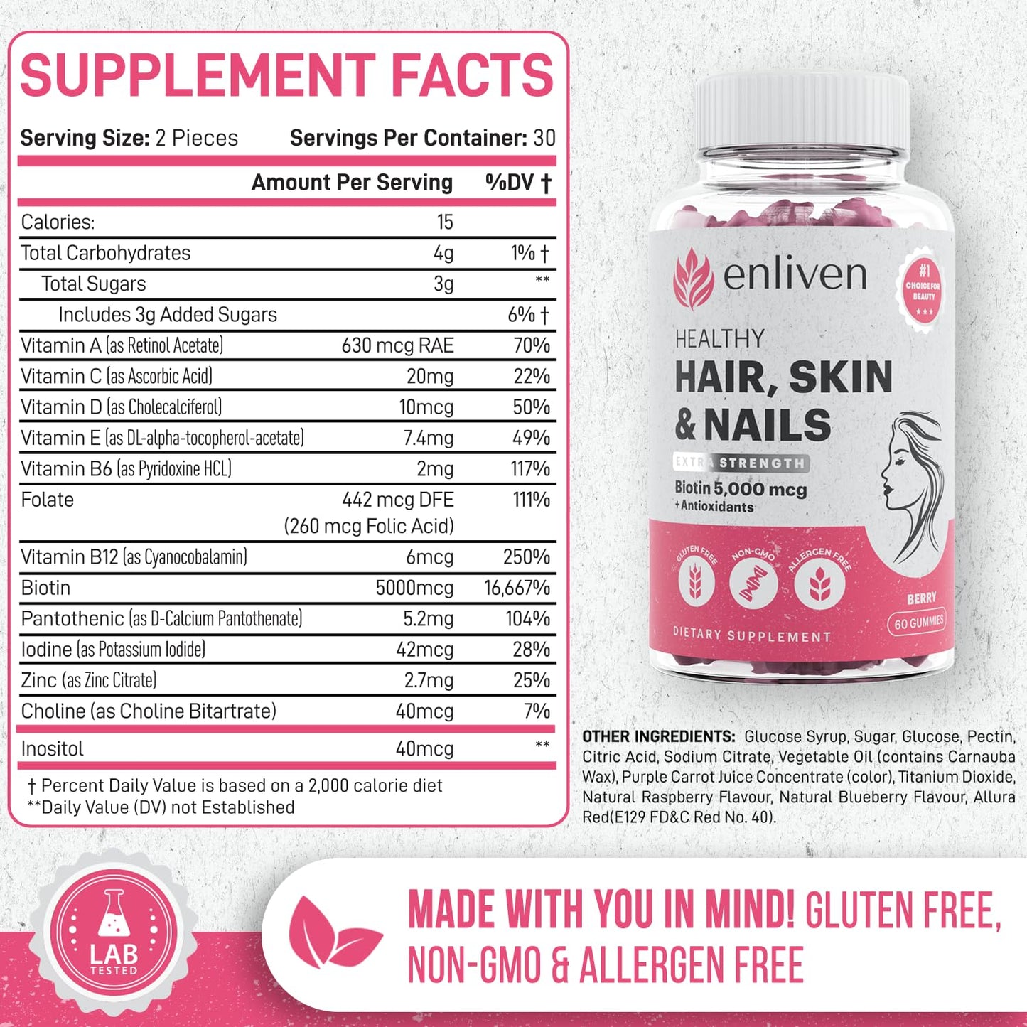 Suplemento natural para belleza con gominolas biotina