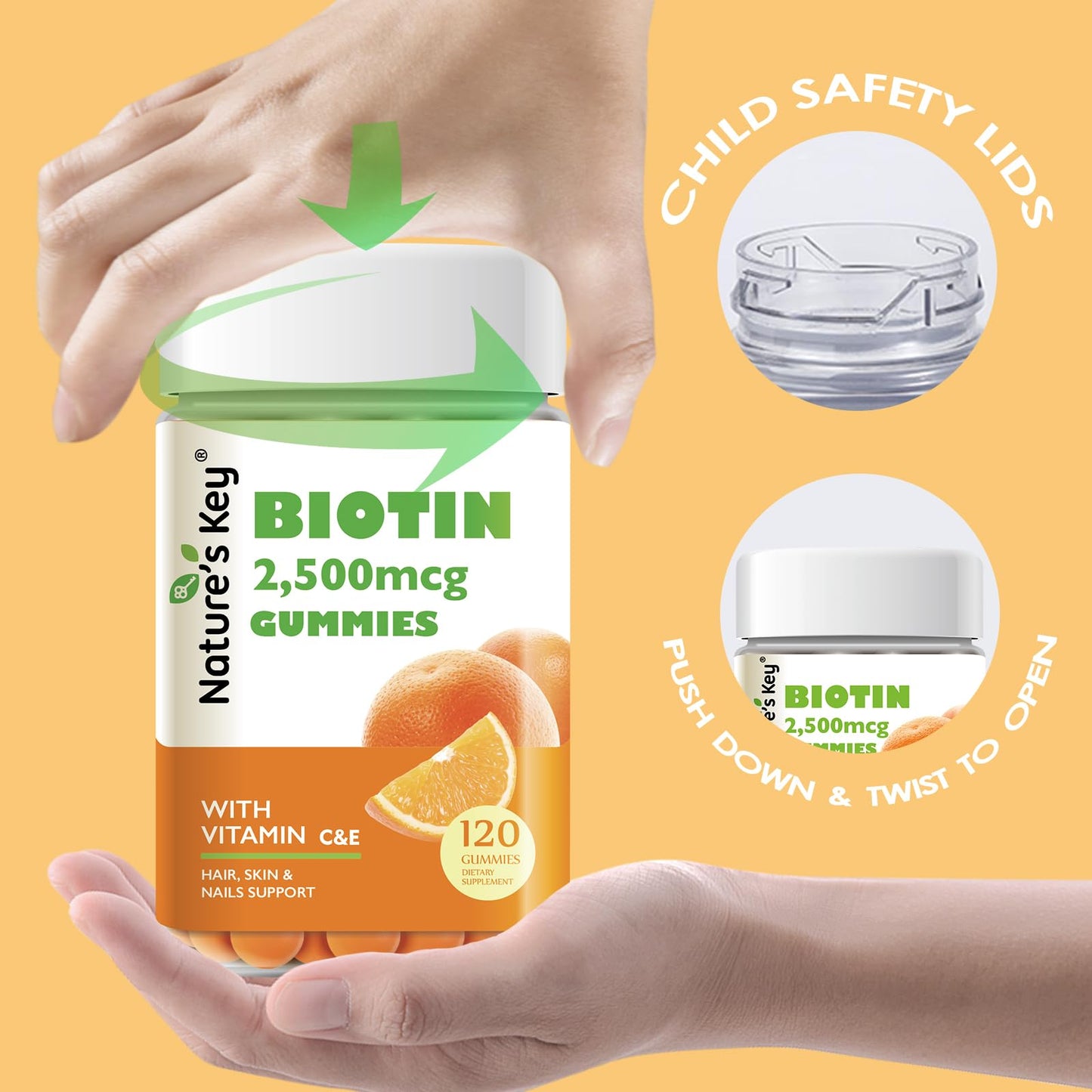 Suplemento natural biotina vitaminas c e para todos 120 gomitas
