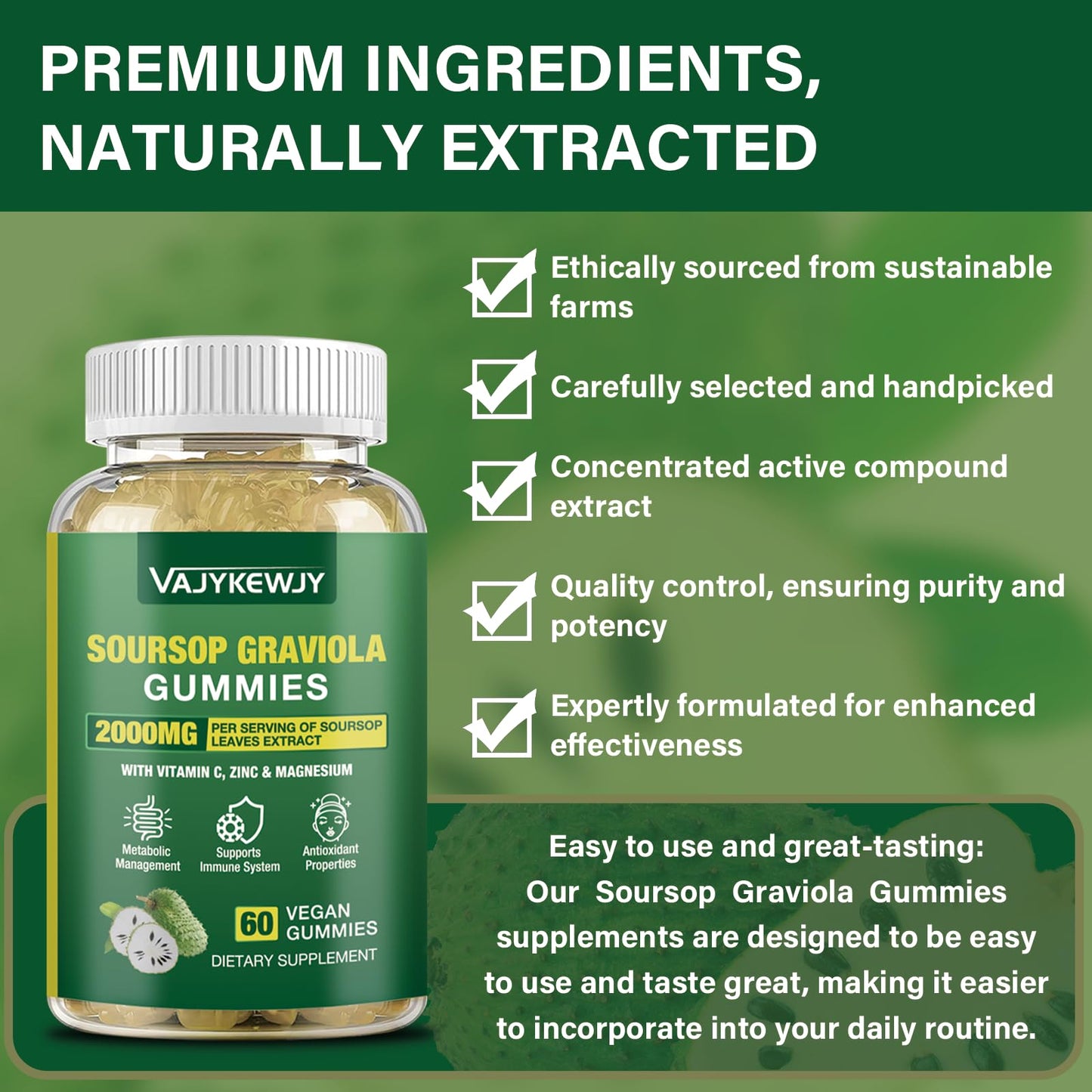 Suplemento natural con extracto orgánico de guanábana VAJYKEWJY