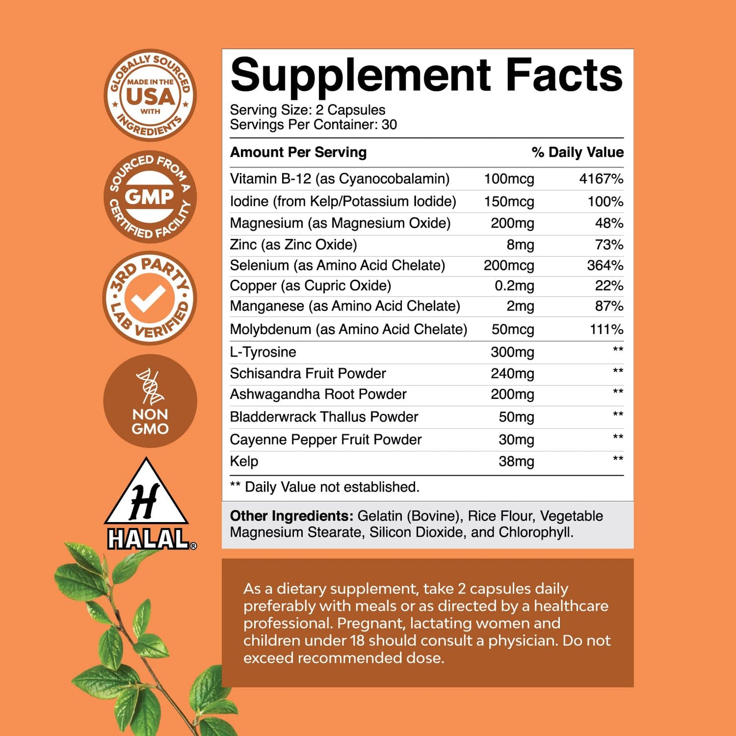 Suplemento natural con ingredientes herbales y minerales
