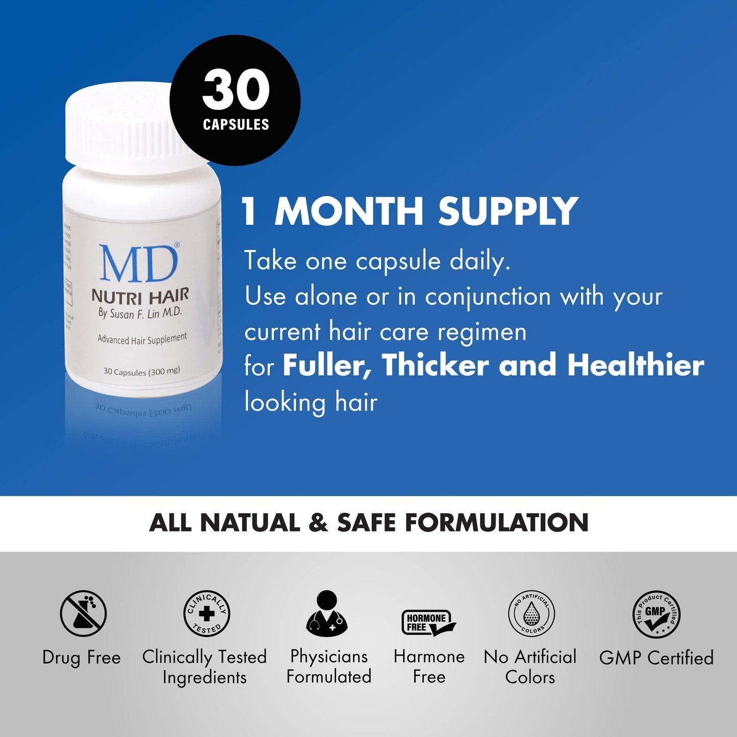 Suplemento natural MD Nutri para cabello saludable
