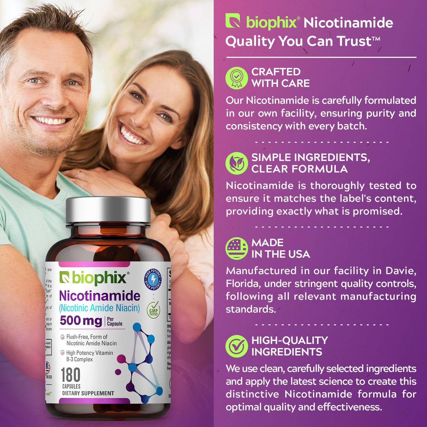 Suplemento natural de nicotinamida biophix 180 cápsulas