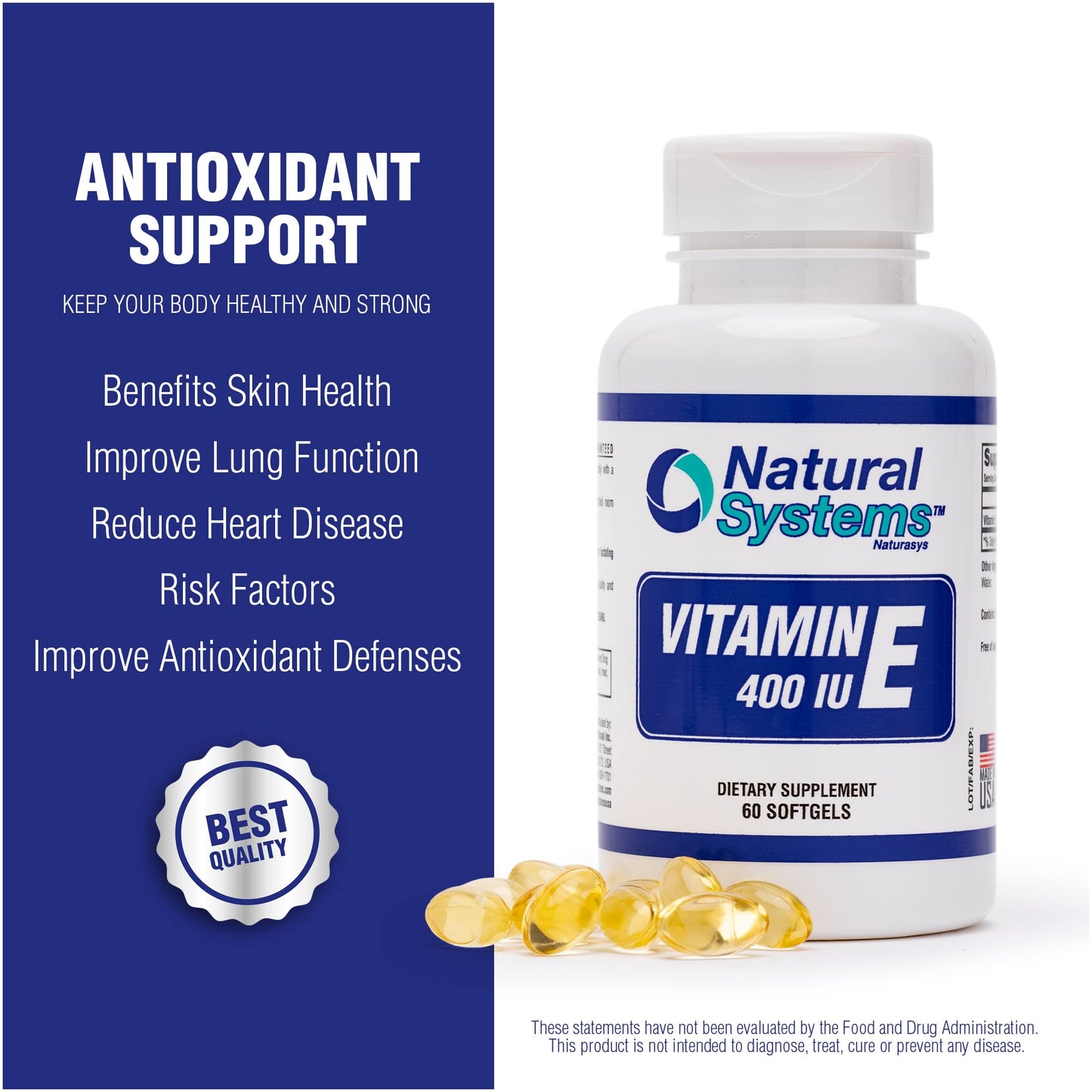 Suplemento Natural Systems vitamina E cápsulas blandas 60 unidades