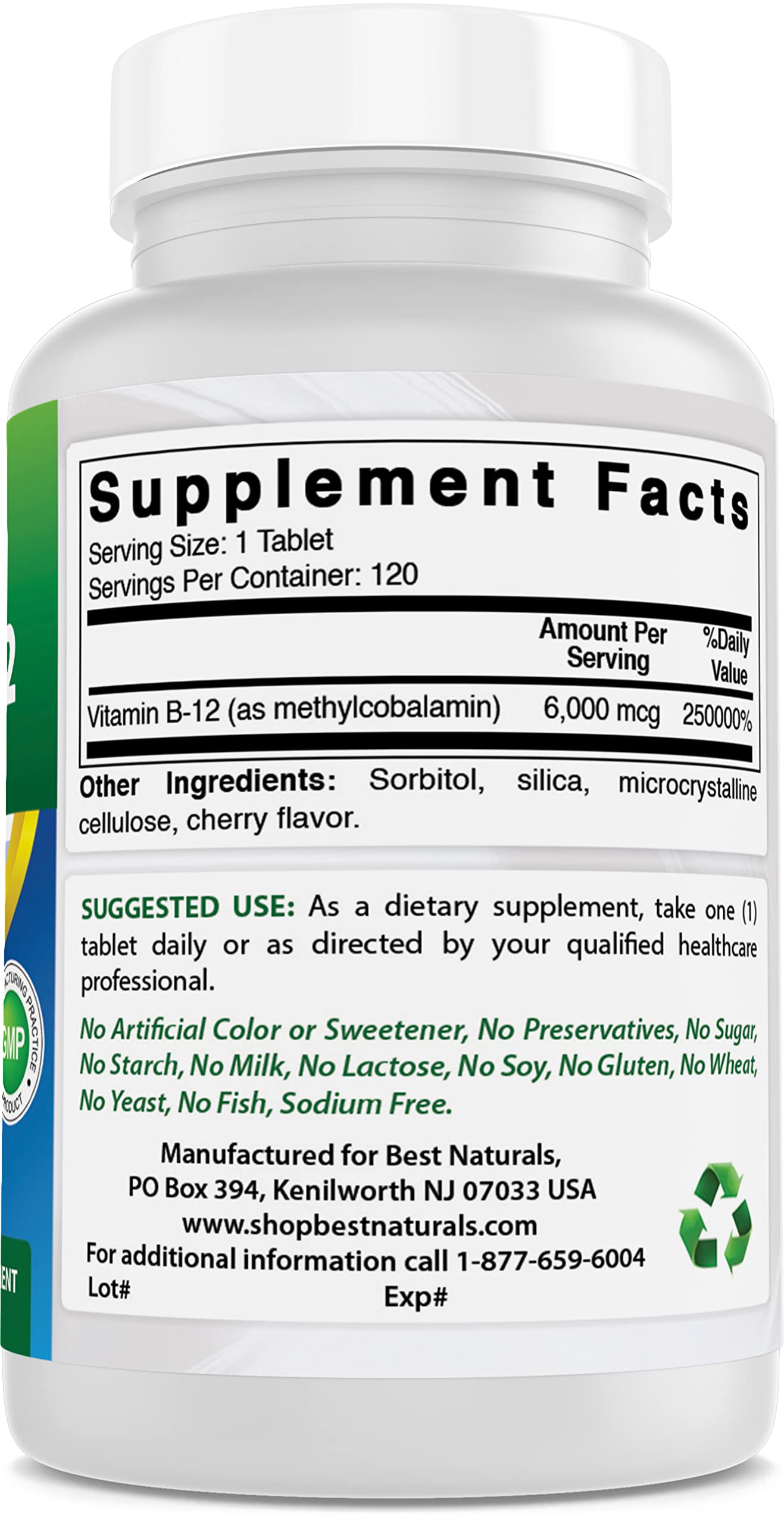 Suplemento natural vitamina B-12 sublingual 6000 mcg Best Naturals