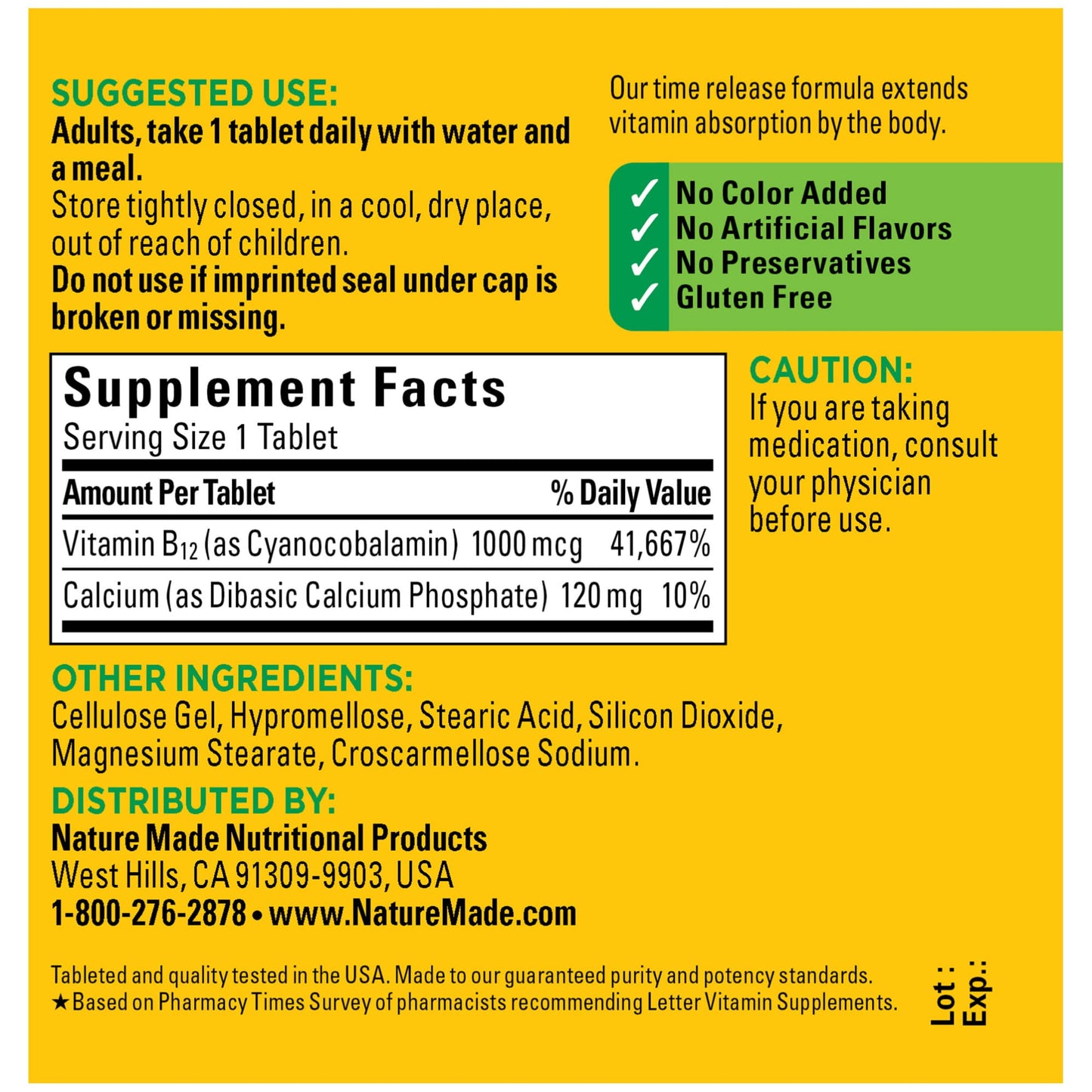 Suplemento de Nature Made B12 para metabolismo energético