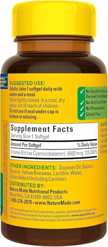 suplemento nature made vit b-12 3000 mcg paquete de 3 softgels