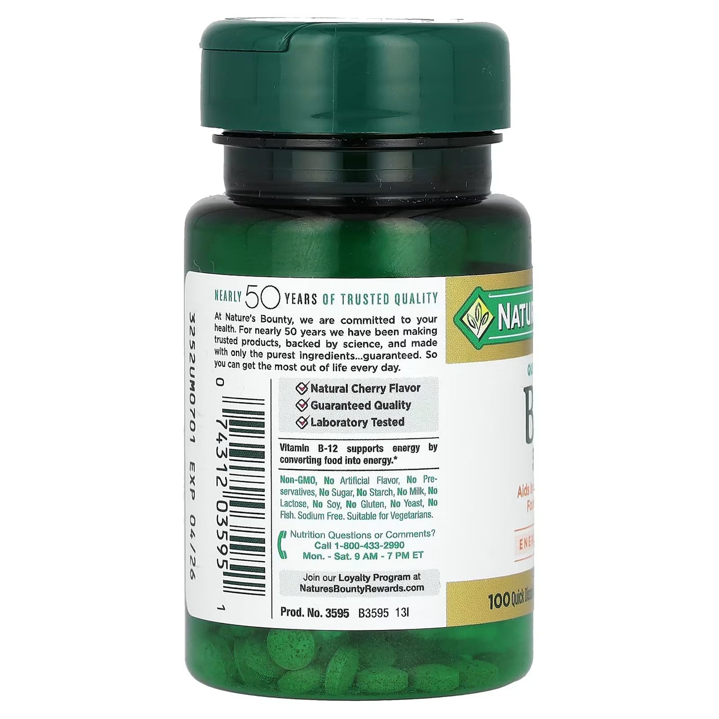 Suplemento Nature's Bounty Vitamina B-12 para energía y nervios