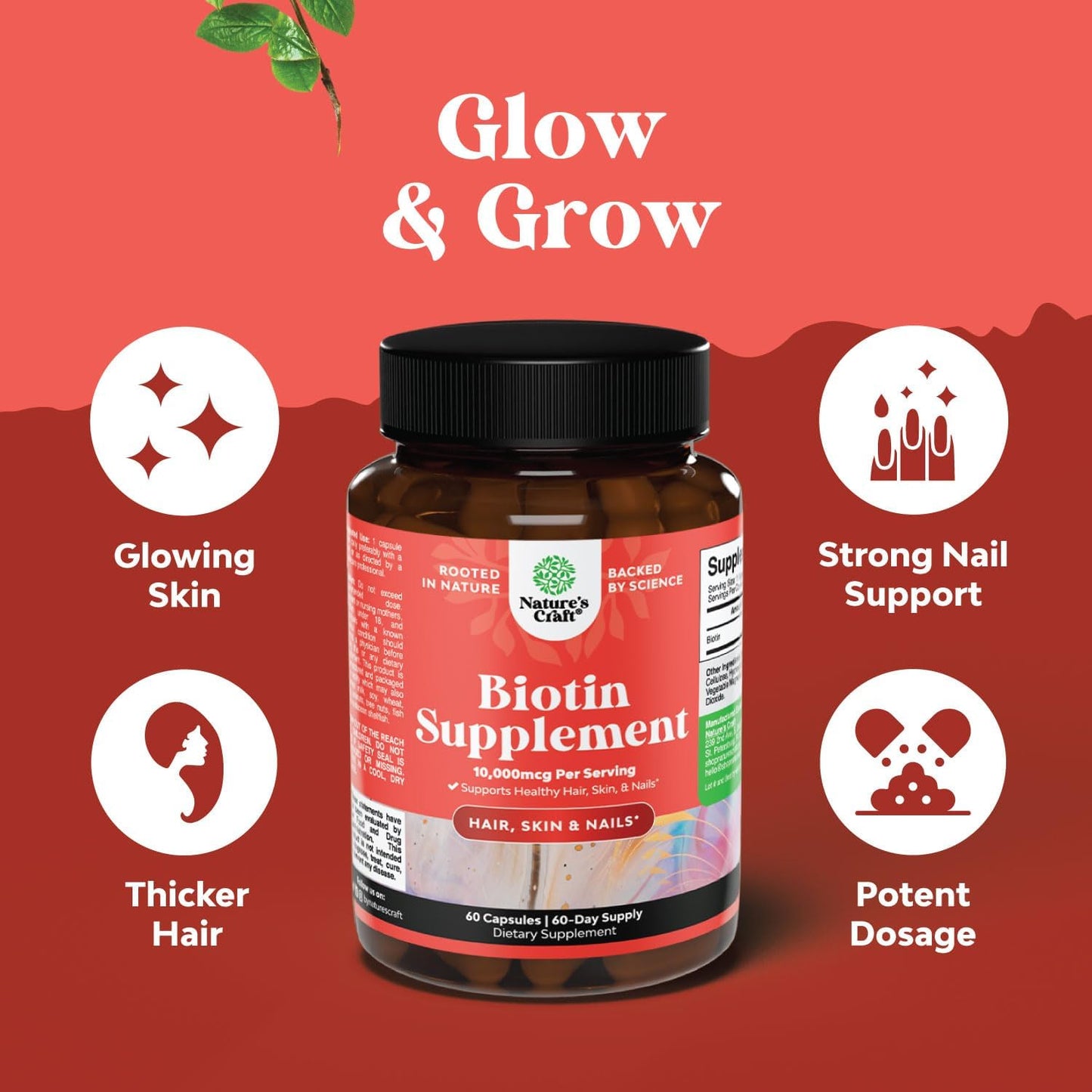 Suplemento Natures Craft biotina para cabello más grueso y fuerte
