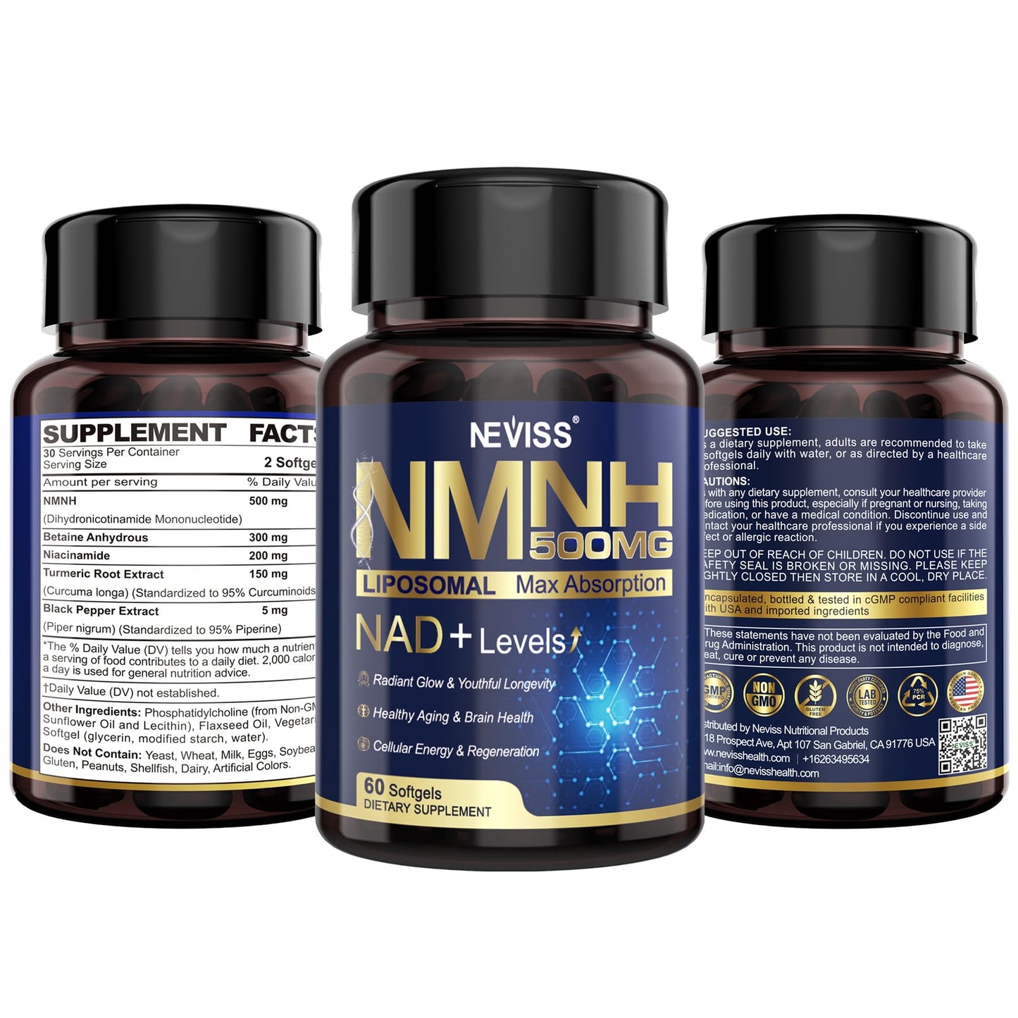 Suplemento NEVISS NAD+ con cúrcuma y niacinamida para juventud