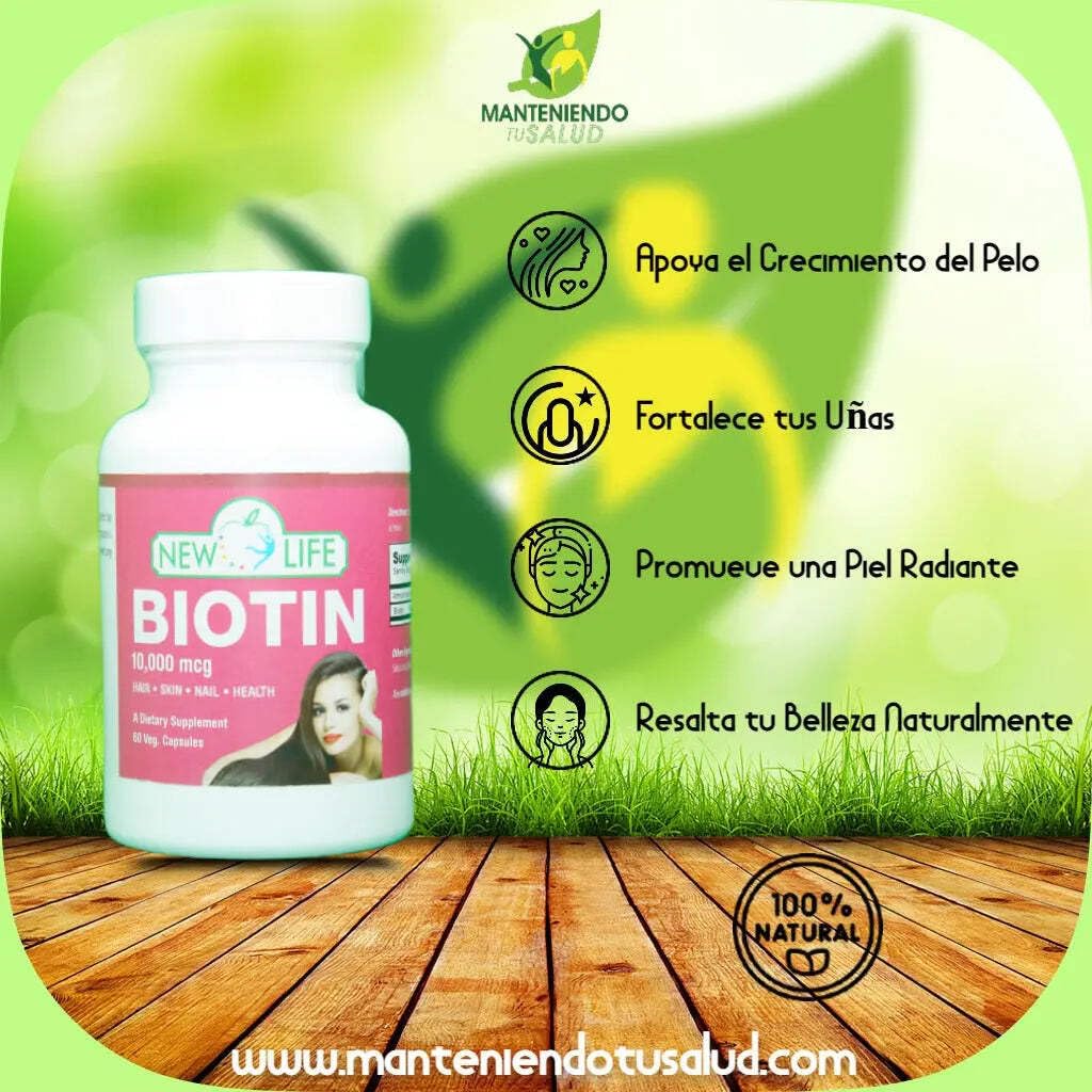 Suplemento New Life Biotina cuidado piel y cabello